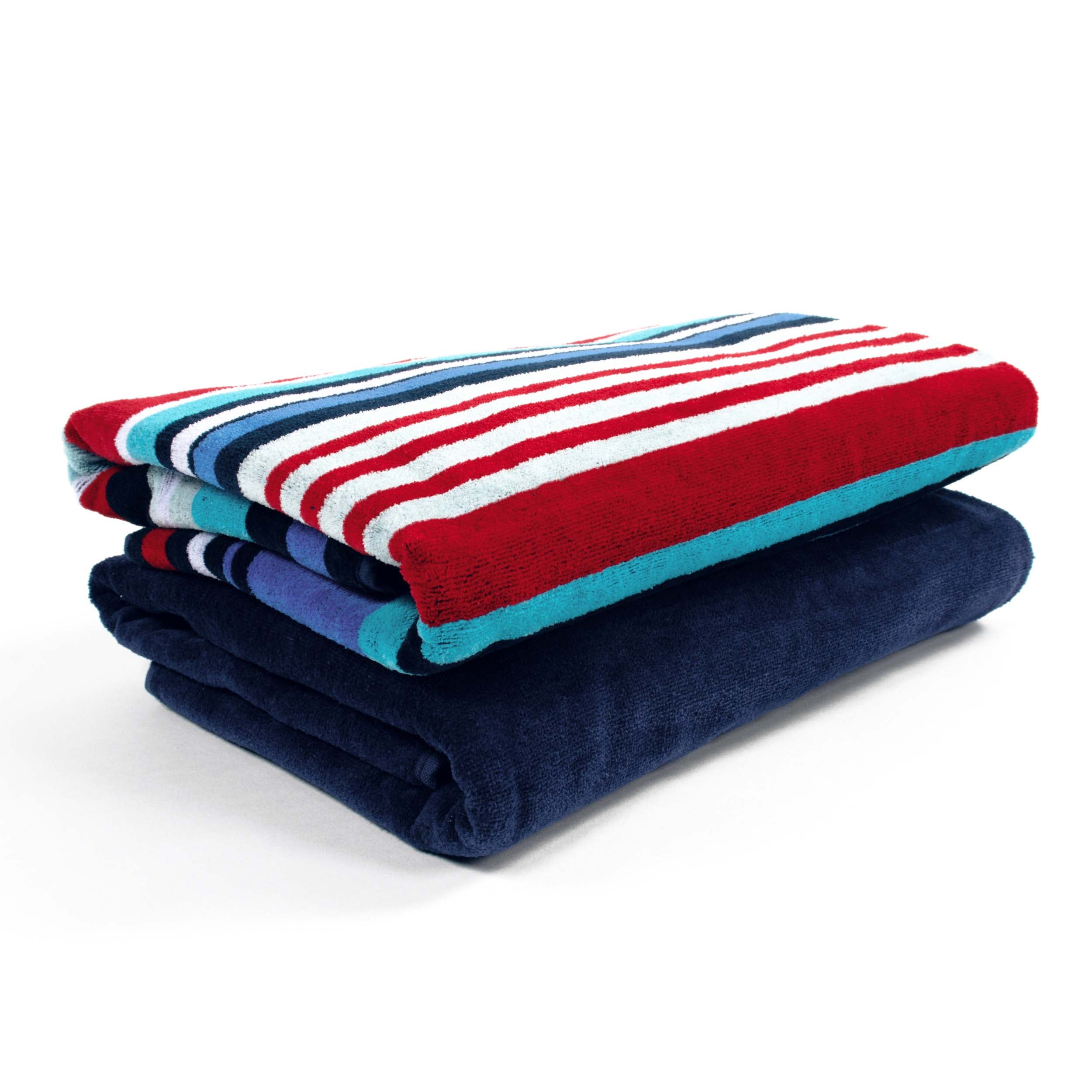 Premium Egyptian Cotton Oversized Beach Towel Set - Soft, Absorbent & Quick-Drying 2-Piece Nautical Striped Towels for Pool, Beach, Spa & Vacation