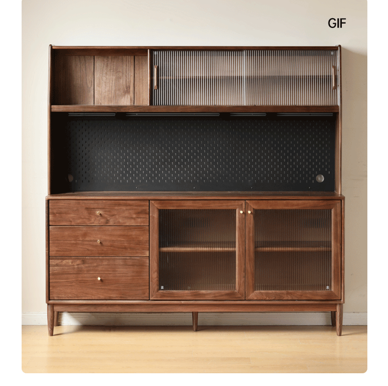 Solid Black Walnut Wood Sideboard Buffet Cabinet - Elegant Dining Room Storage for China, Linens & Entertaining Essentials