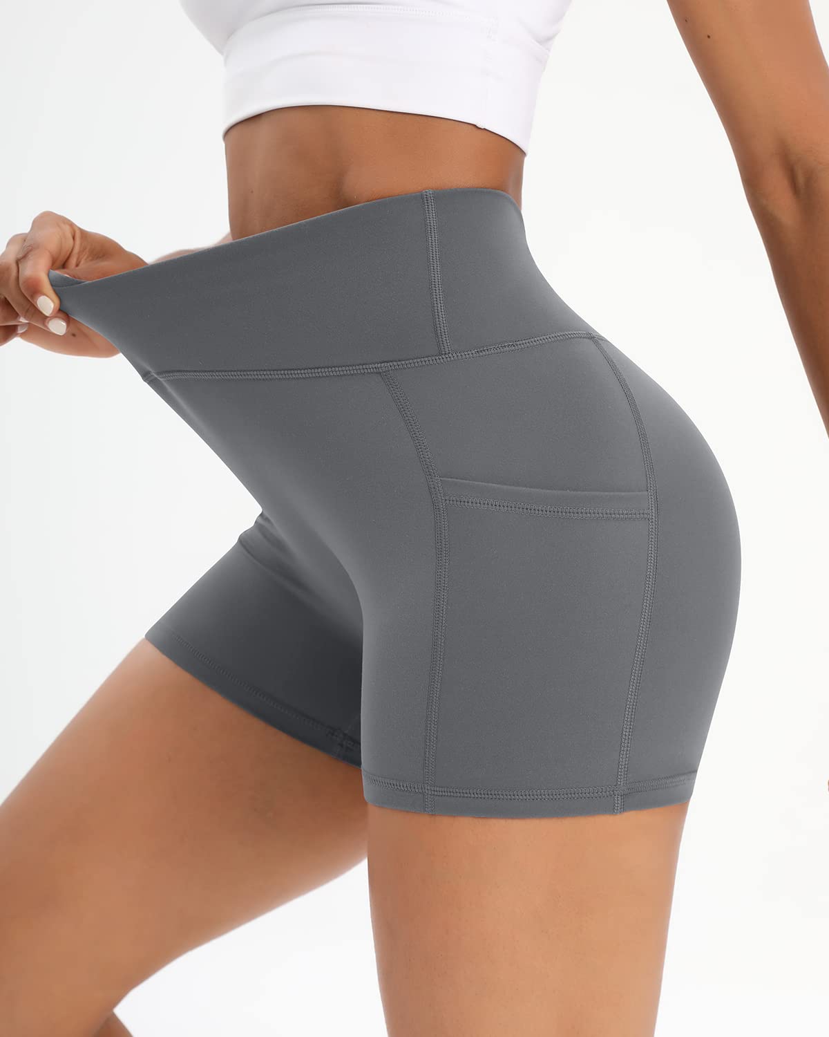 Women's Workout Shorts 2-Pack - High Waist Stretchy Spandex Gym & Yoga Shorts with Side Pockets - Perfect for Running, Training & Fitness Activities