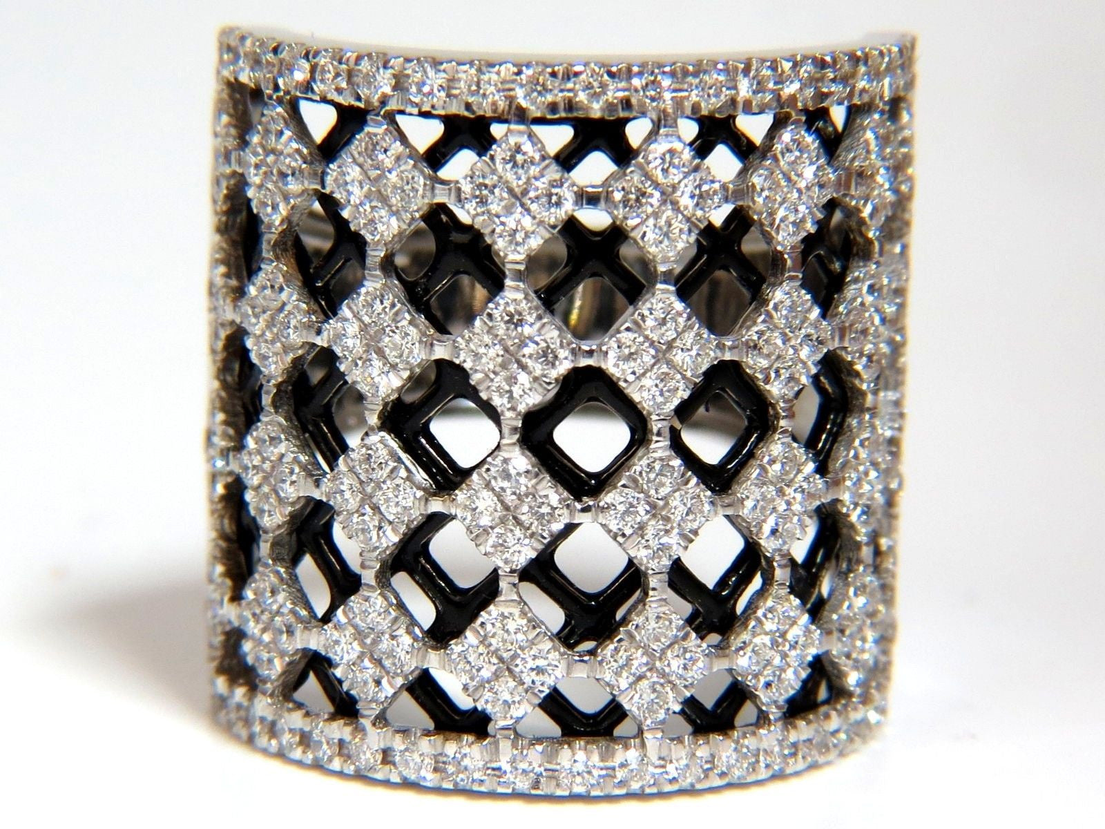 1.82CT Diamond Bead Set Sandwich Black Underlay 3D Grill Band Ring - 18KT Gold Hip Hop Jewelry for Men & Women - Perfect for Rappers, Performers, and Fashion Statements