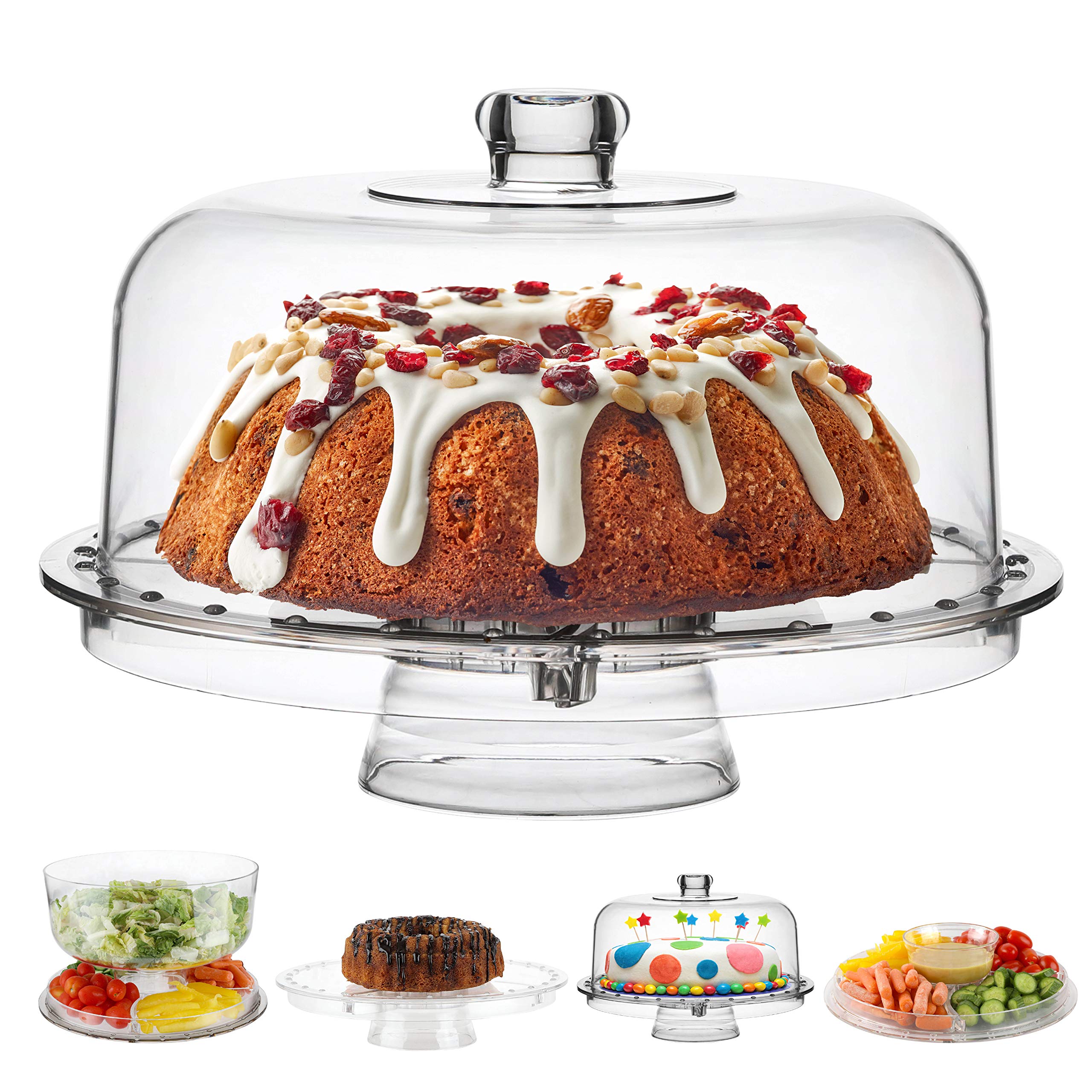 Homeries 6-in-1 Acrylic Cake Stand with Lid - Large Multi-Functional Serving Platter & Cake Dome Display - Perfect for Wedding, Birthday Parties, Bakery Showcase, and Dessert Table Decor
