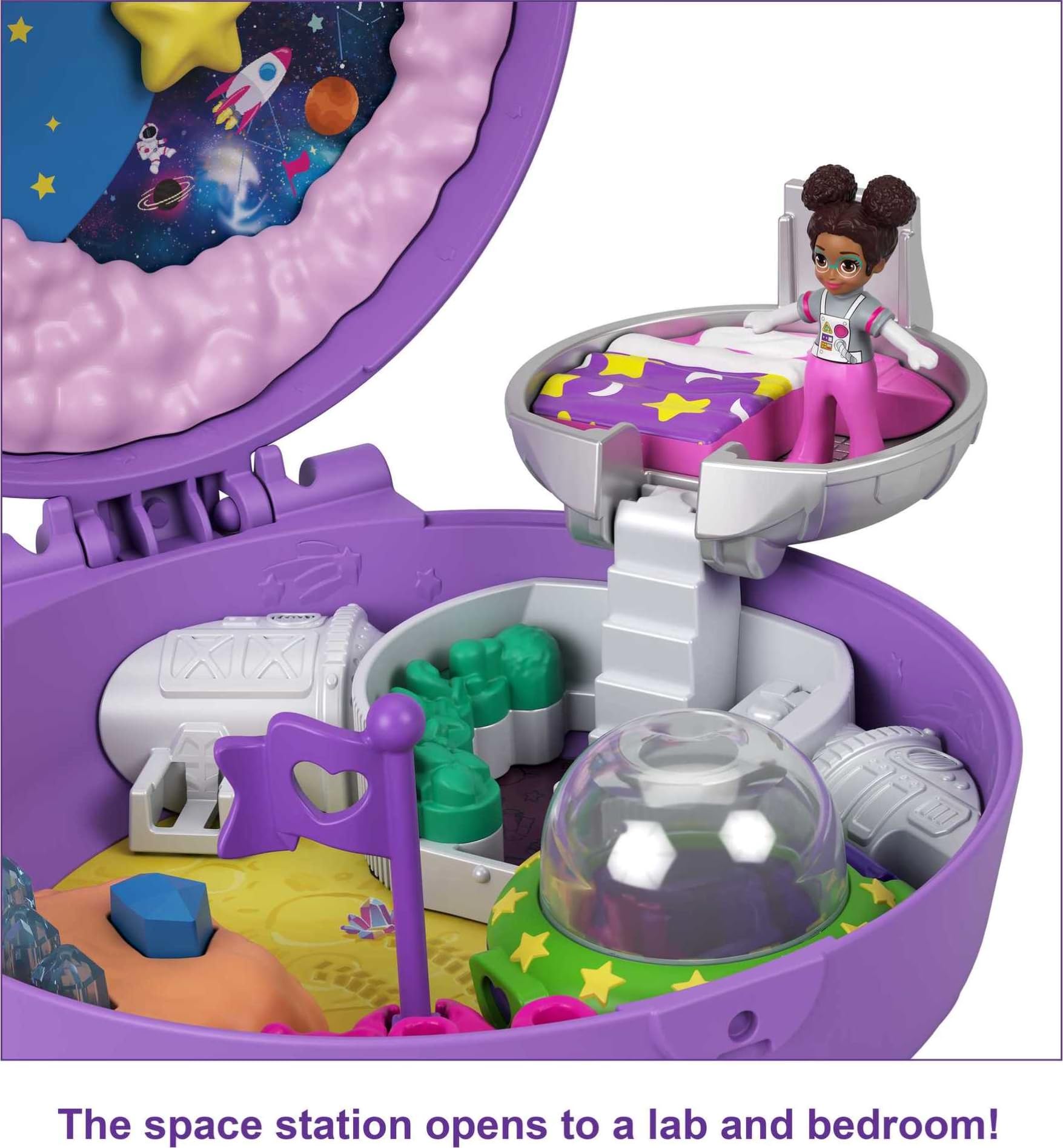 Polly Pocket Saturn Space Explorer Playset - 2 Micro Dolls, Toy Car & Surprise Accessories | Compact Travel Toy for Kids | Perfect for On-the-Go Play, Birthday Gifts & Space-Themed Adventures