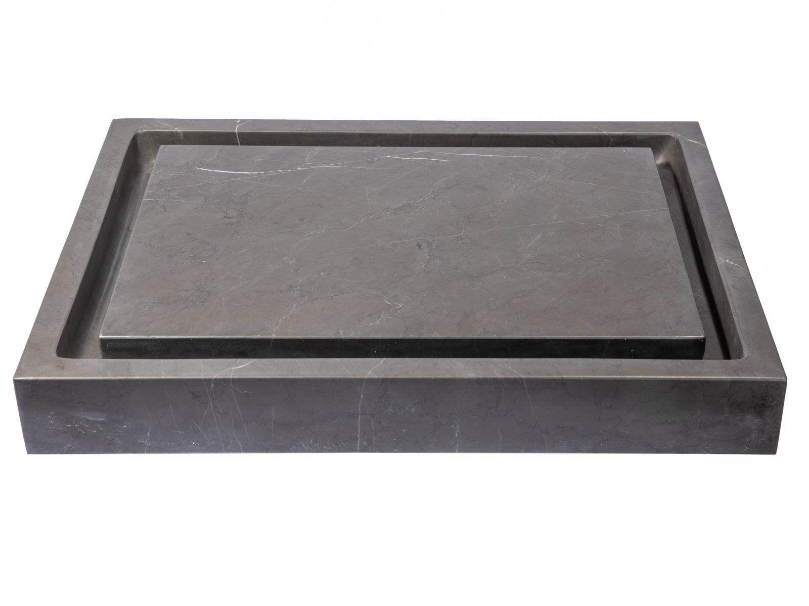 Rectangular Infinity Pool Sink - Honed Pietra Grey Marble Bathroom Vanity Vessel - Modern Luxury Basin for Spa, Hotel & Upscale Home Decor