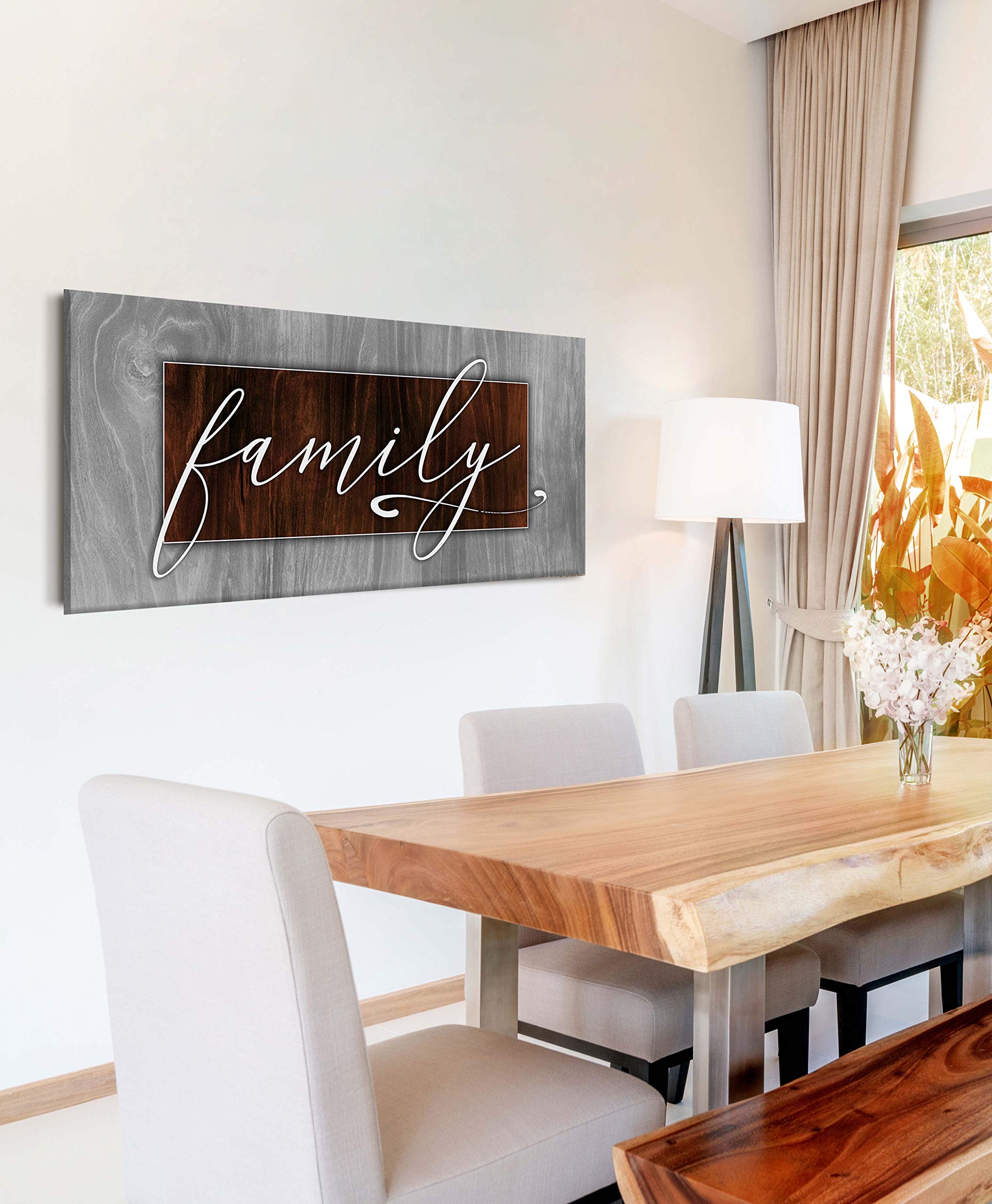 Farmhouse Family Sign - Rustic Wooden Wall Decor for Living Room, 60x27 Inch Brown Hanging Plaque | Perfect for Home Entryway, Dining Room & Cozy Farmhouse Style Interior Design
