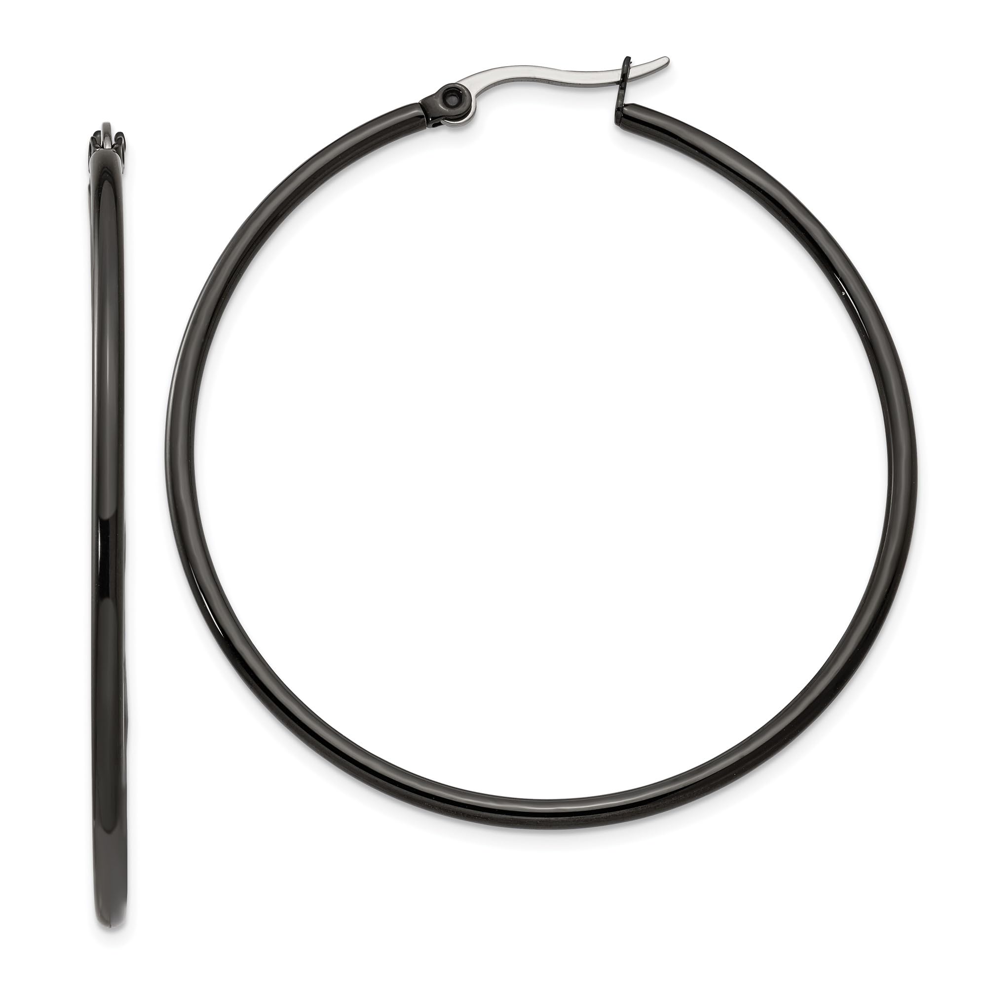 Stainless Steel Black 48mm 2mm Extra Large Hoop Earrings for Women - Fashion Statement Jewelry for Parties, Weddings & Everyday Wear