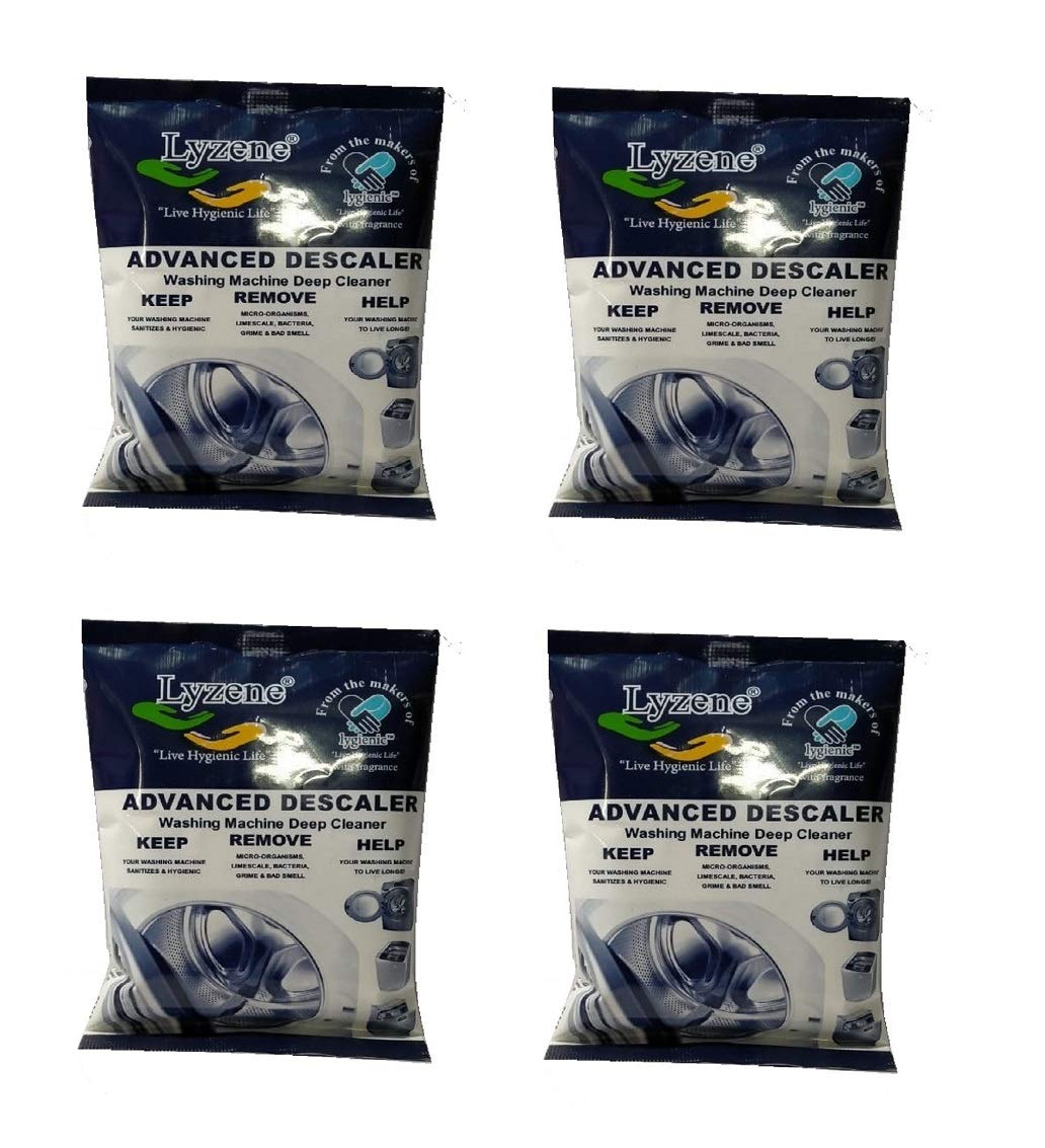 LYZENE Advanced Descaler Washing Machine Deep Cleaner Powder - Removes Limescale & Odors (Pack of 4) - Perfect for HE, Front Load & Top Load Washers - Keep Your Laundry Fresh & Appliances Running Smoothly