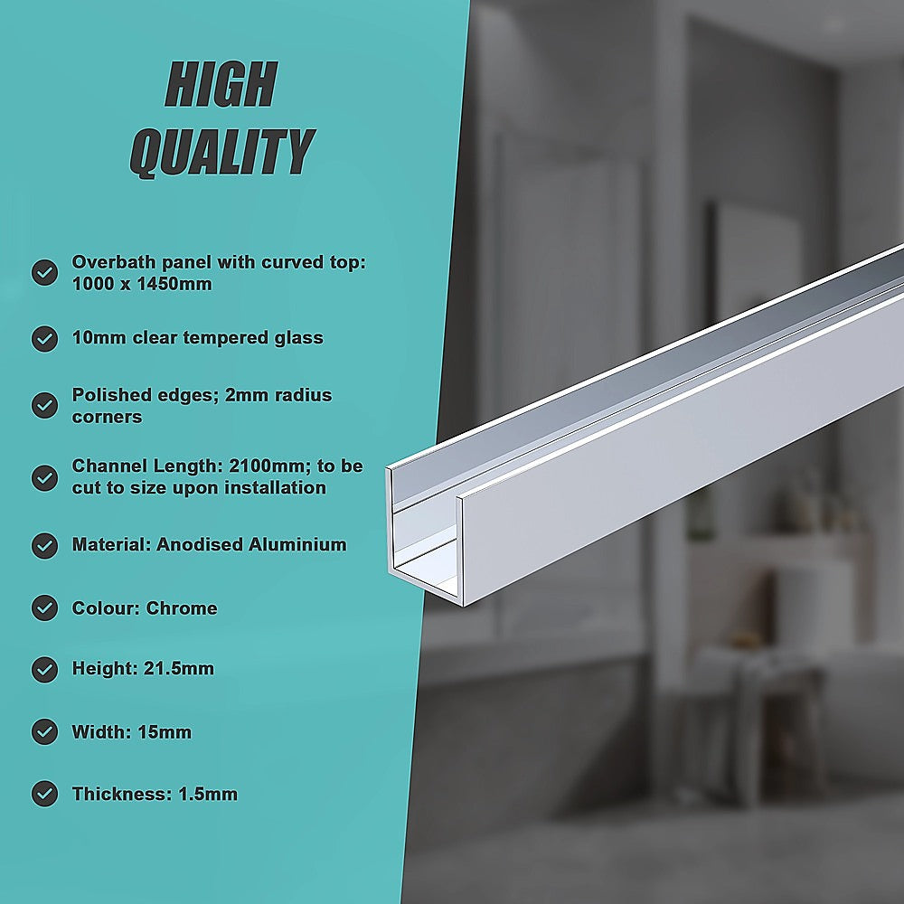100cm Frameless Glass Bath Screen with Channel & Stainless Steel Hinges - Chrome Finish | Waterproof Shower Enclosure for Modern Bathrooms | Easy Installation & Space-Saving Design