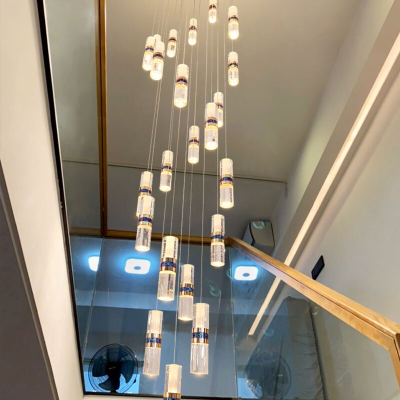 Crystal Tubes Staircase Chandelier - Elegant Modern Lighting Fixture for Stairwells & Entryways | Perfect for Home Decor, Luxury Interiors & Wedding Venues