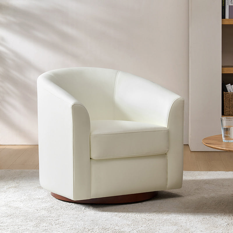 360 Degree Swivel Barrel Faux Leather Chair - Modern Accent Chair for Living Room, Office & Lounge - Comfortable PU Leather Recliner with Smooth Rotation
