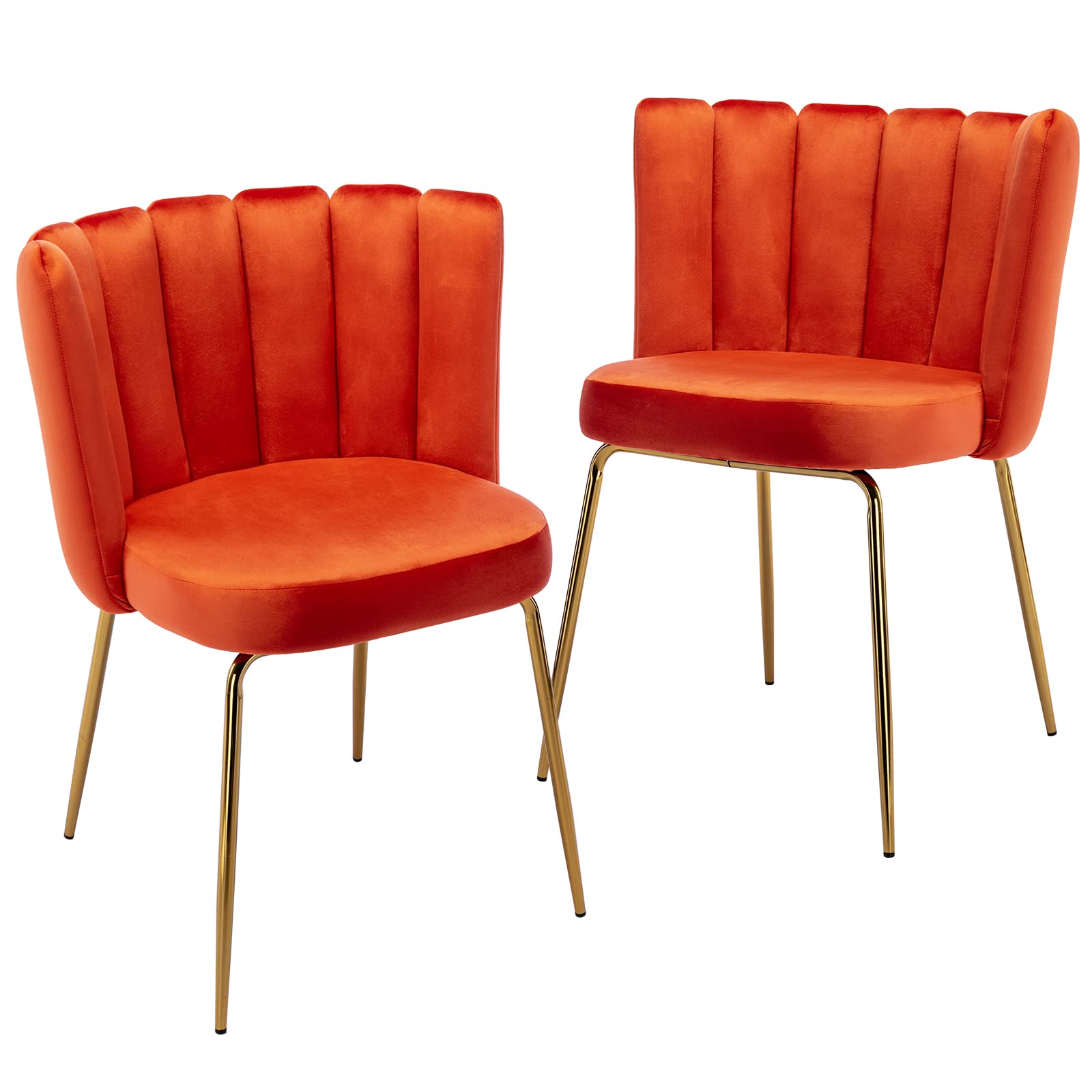 ZSARTS Modern Velvet Dining Chairs Set of 2 - Gold Metal Legs Upholstered Armchairs for Kitchen, Living Room, Bedroom | Comfortable Accent Seating for Round Tables & Home Decor (Orange)