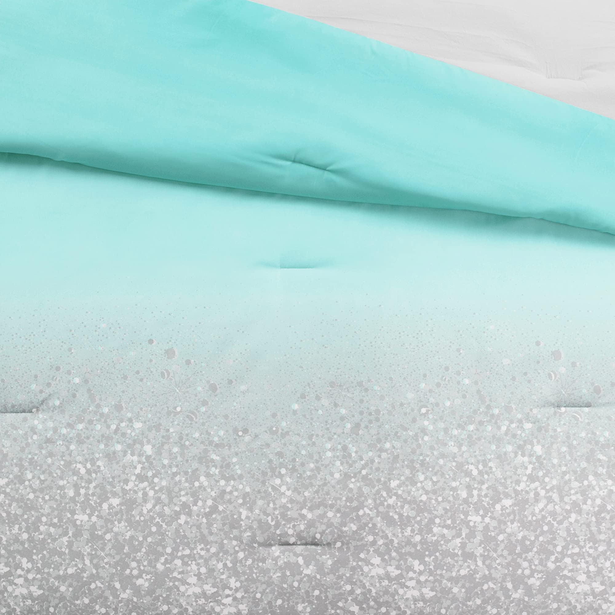 Lush Decor Glitter Ombre Metallic Print 5-Piece Quilt Set - Full/Queen Size, Aqua & Gray - Soft & Stylish Bedding for Modern Bedrooms & Guest Rooms