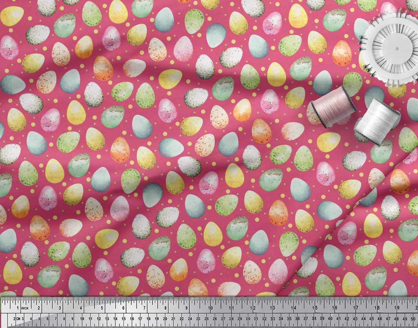 Soimoi 100% Cotton Cambric Pink Fabric by The Yard - 56 Inch Wide - Easter Egg Pattern Printed Textile for DIY Crafts, Quilting & Easter Decorations - Perfect for Sewing, Dressmaking & Home Decor Projects