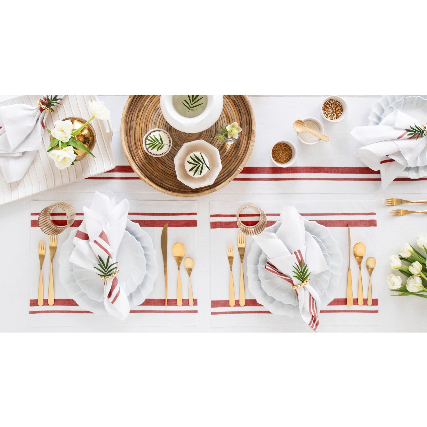 French Striped Placemats Set of 6 - Elegant Cotton Table Mats for Dining Room Decor - Perfect for Dinner Parties, Kitchen Tables & Home Decor