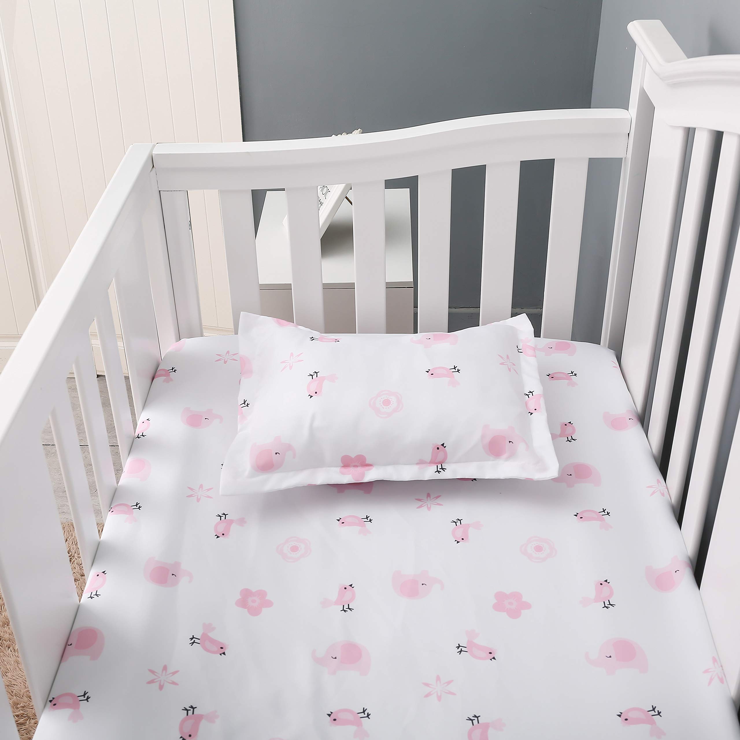 4-Piece Floral Elephant Baby Crib Bedding Set - Pink Elephant Nursery Bedding for Girls | Soft Cotton Crib Set for Newborns & Toddlers | Perfect for Baby Showers, Nurseries & Gift Giving