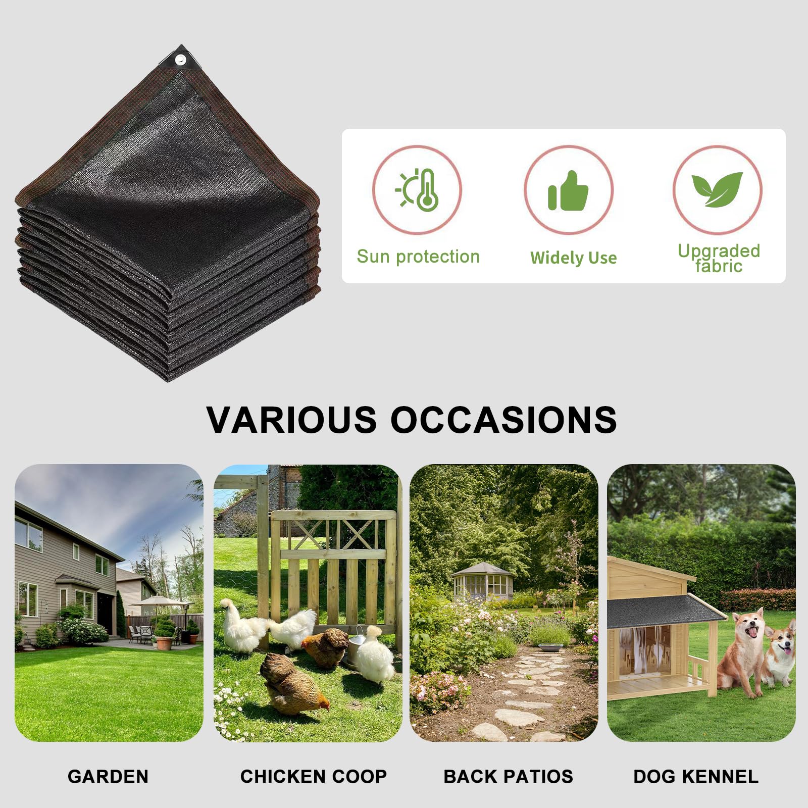 DGSL 40% UV Protection Shade Cloth - 10Ft x 13Ft Greenhouse Cover with Reinforced Grommets | Breathable Mesh Tarp for Pergola, Patio Plants, Chicken Coop & Garden | Outdoor Sun Shade for Backyard, Pool Area & Deck Protection