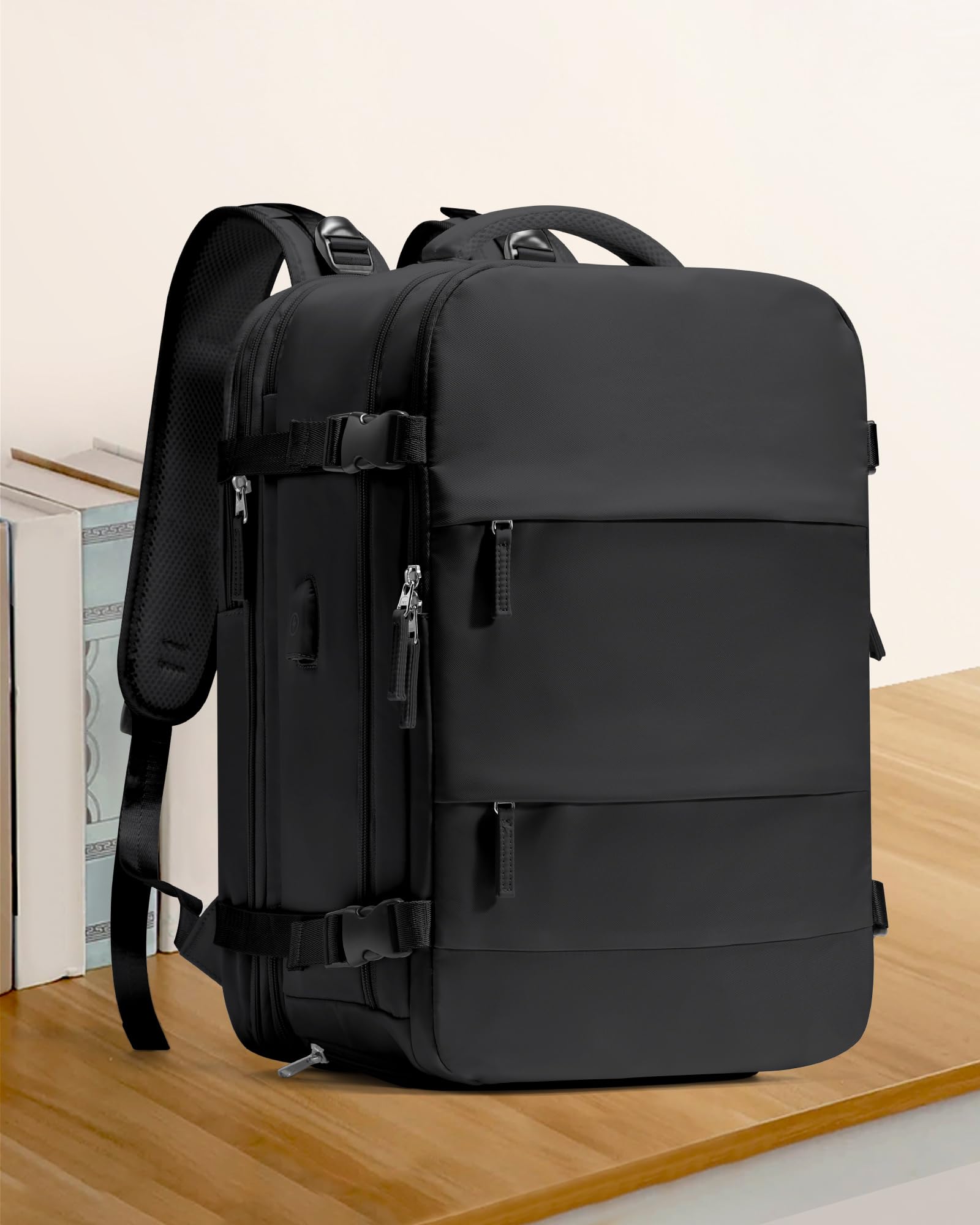 Coowoz Large Travel Backpack for Women & Men - Waterproof Expandable Carry On Backpack for Hiking, Outdoor Sports & Daily Use - Heavy Duty Extra Large Rucksack with Expansion (Black) - Perfect for Air Travel, Camping & Work Commute