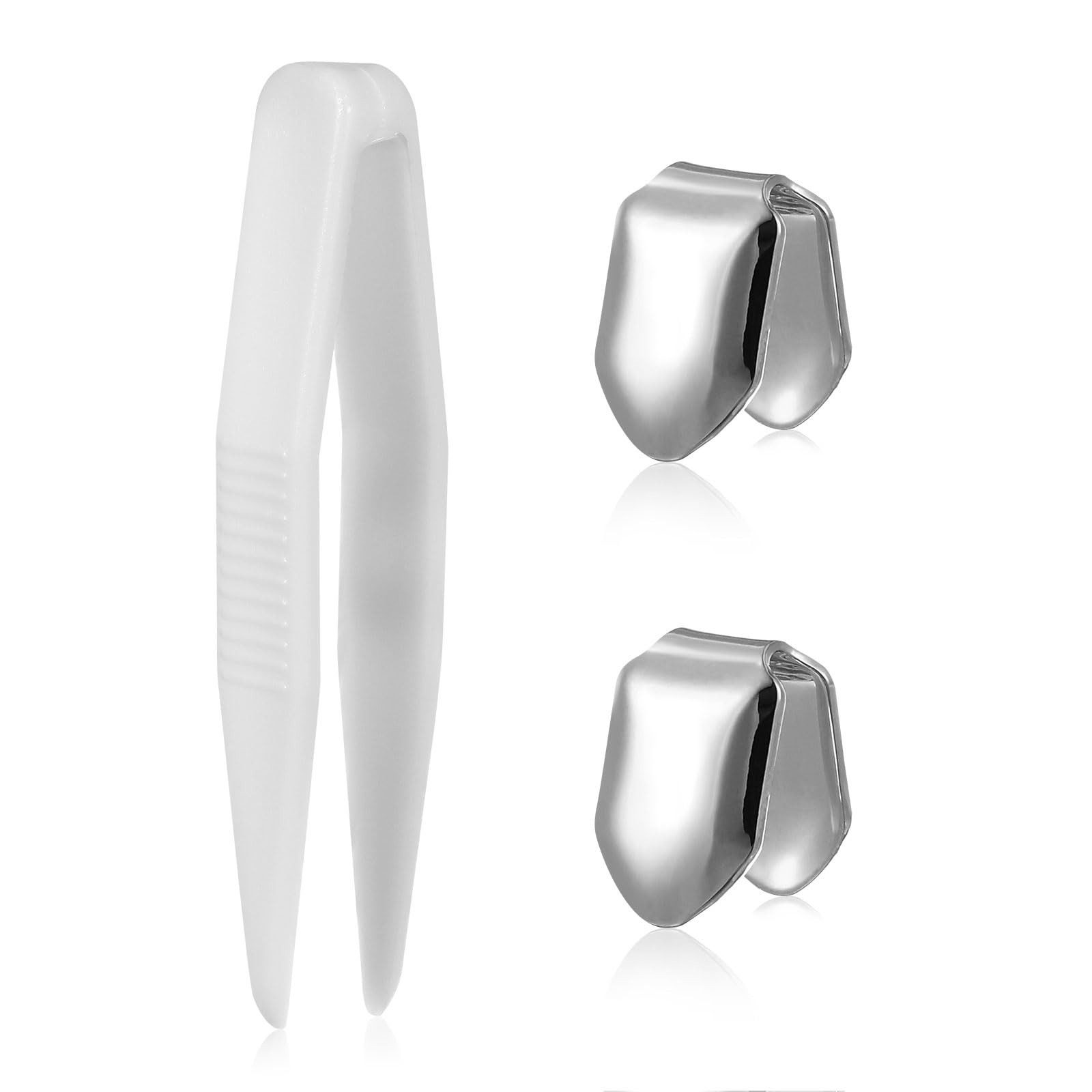 ULTNICE 2pcs Silver Single Tooth Fang Grillz - Top & Bottom Dental Jewelry for Hip Hop Style | Perfect for Halloween, Costume Parties & Rap Performances
