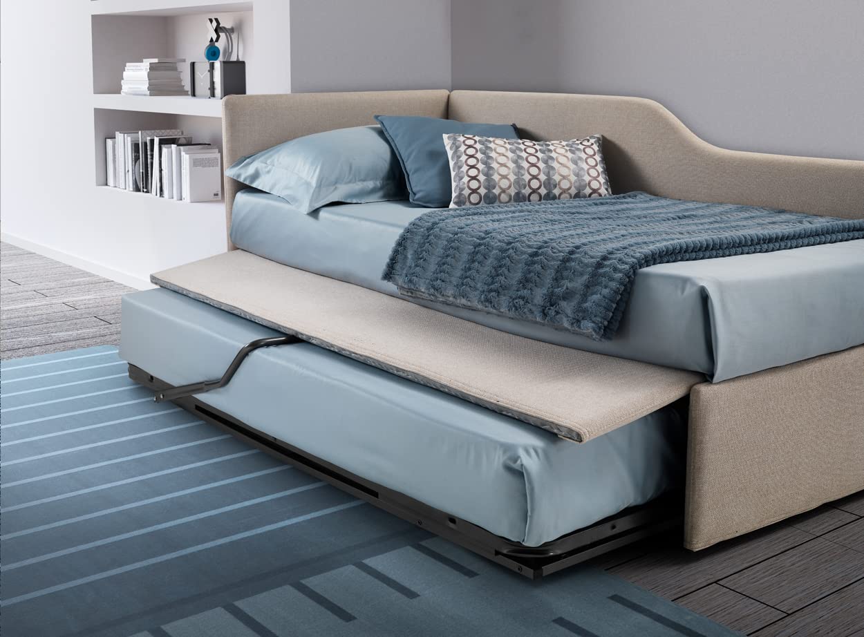 Evergreenweb – Single Bed with Removable Bed – Orthopedic Mattress with Slatted Base & Included Pillows – Brown Quilted Fabric – Left-Sided Headboard – Made in Italy – Duplex – Perfect for Small Apartments, Guest Rooms & Modern Bedroom Decor