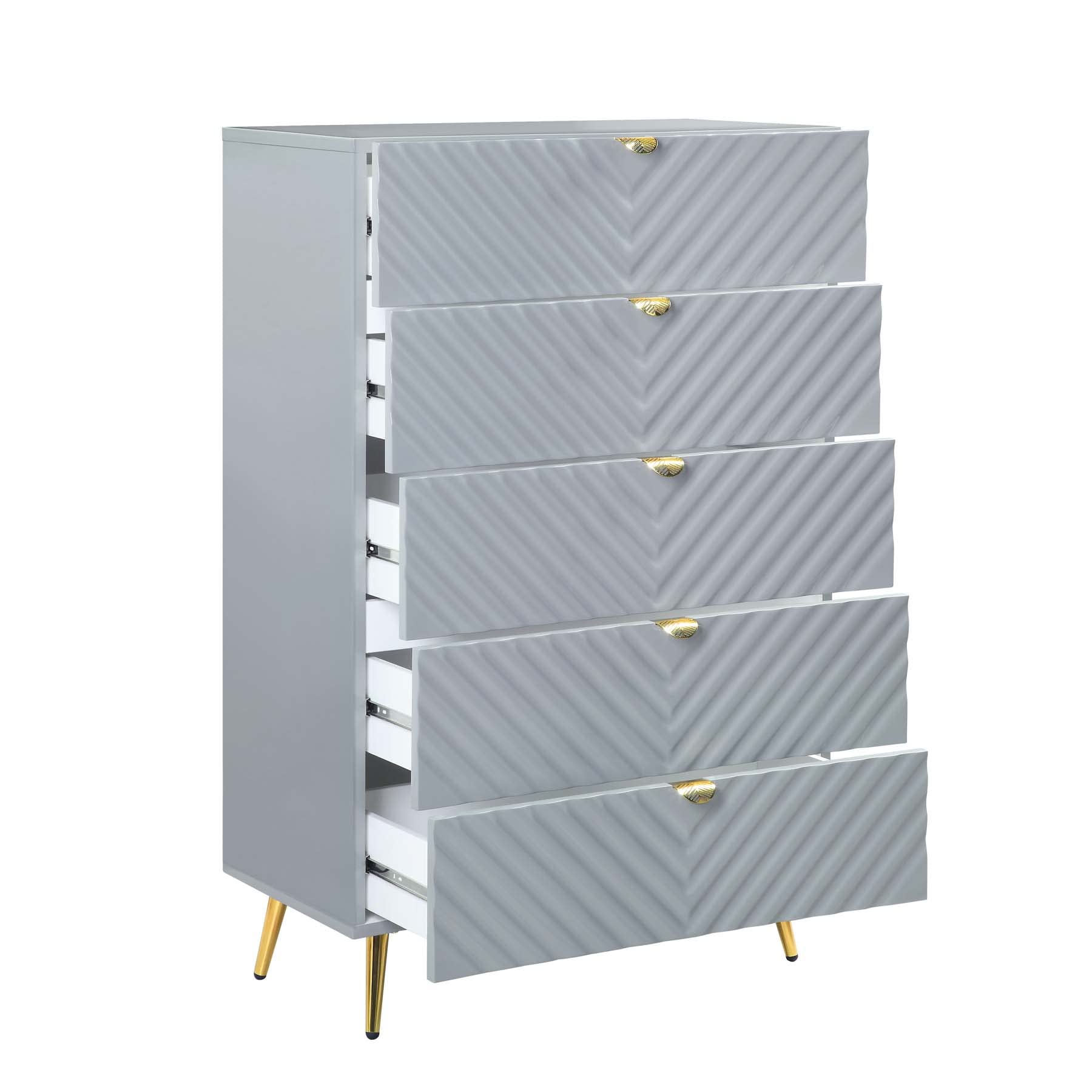 Acme 5-Drawer High Gloss Gray Chest - Modern Storage Furniture for Bedroom, Living Room & Office Organization