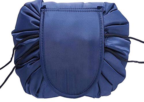 Favria Drawstring Makeup Bag - Waterproof Travel Cosmetic Pouch for Women, Portable Toiletry Organizer (Dark Blue) - Perfect for Gym, Vacation & Daily Beauty Storage