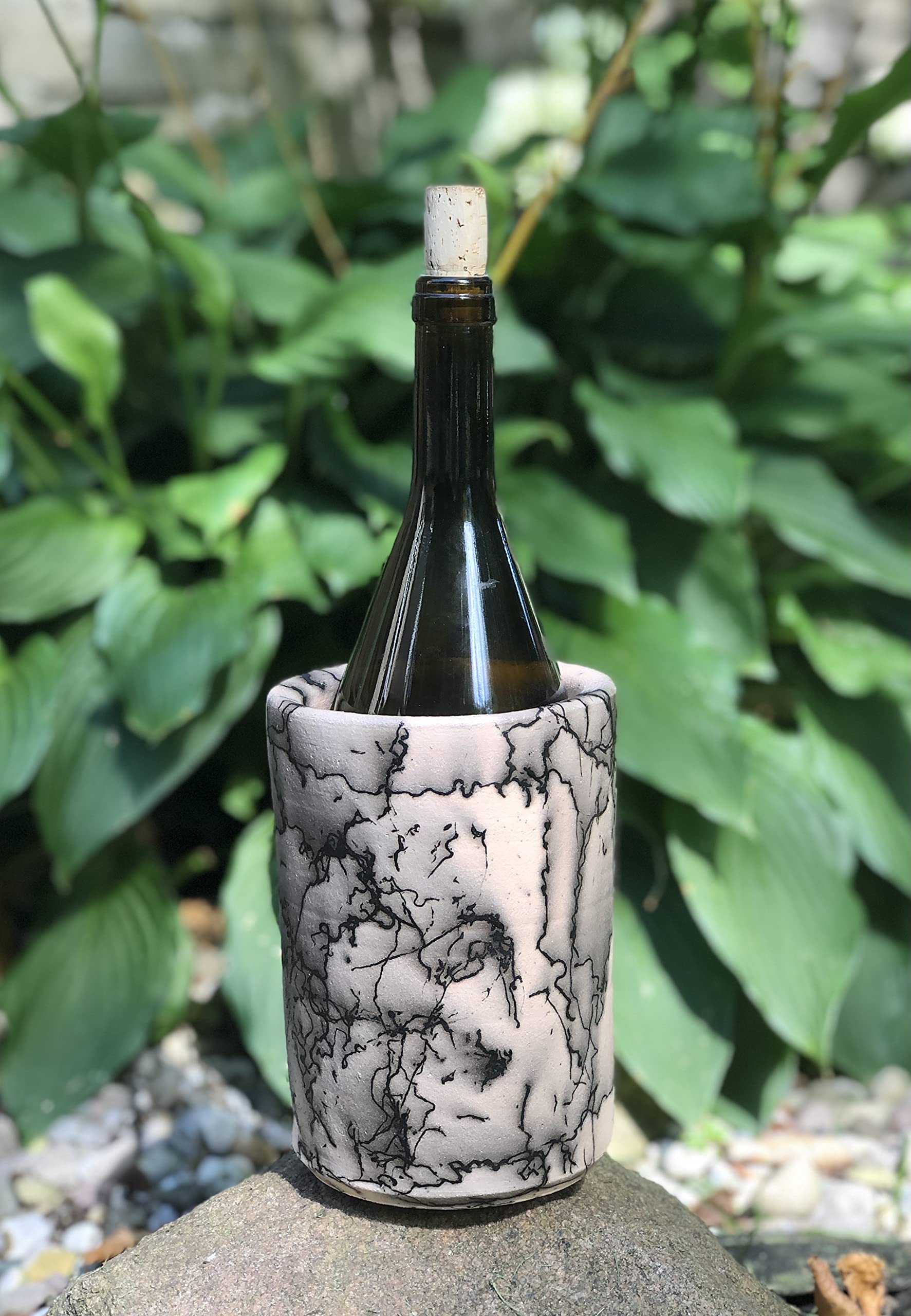 Handmade Horsehair Raku Pottery Wine Chiller & Cooler - Unique Ceramic Home Decor for Wine Lovers | Perfect for Dinner Parties, Gifts & Wine Cellar Display