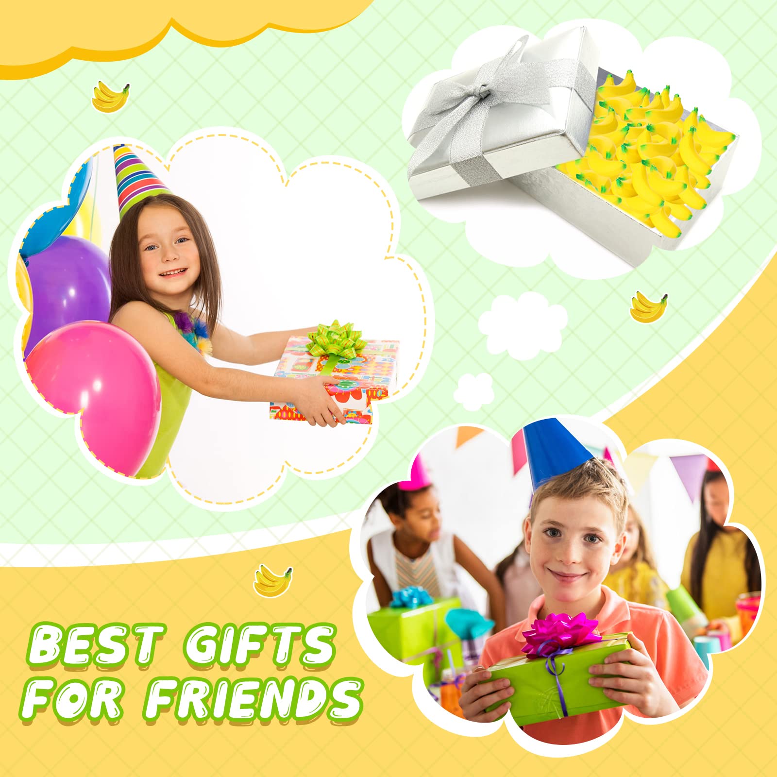 Jerify 37-Piece Mini Banana Stress Relief Toys Set with Mesh Drawstring Bag - Stretchy PU Banana Fidget Toys for Adults & Kids - Perfect for Birthday Party Favors, Office Desk Decor, Classroom Rewards and Anxiety Relief