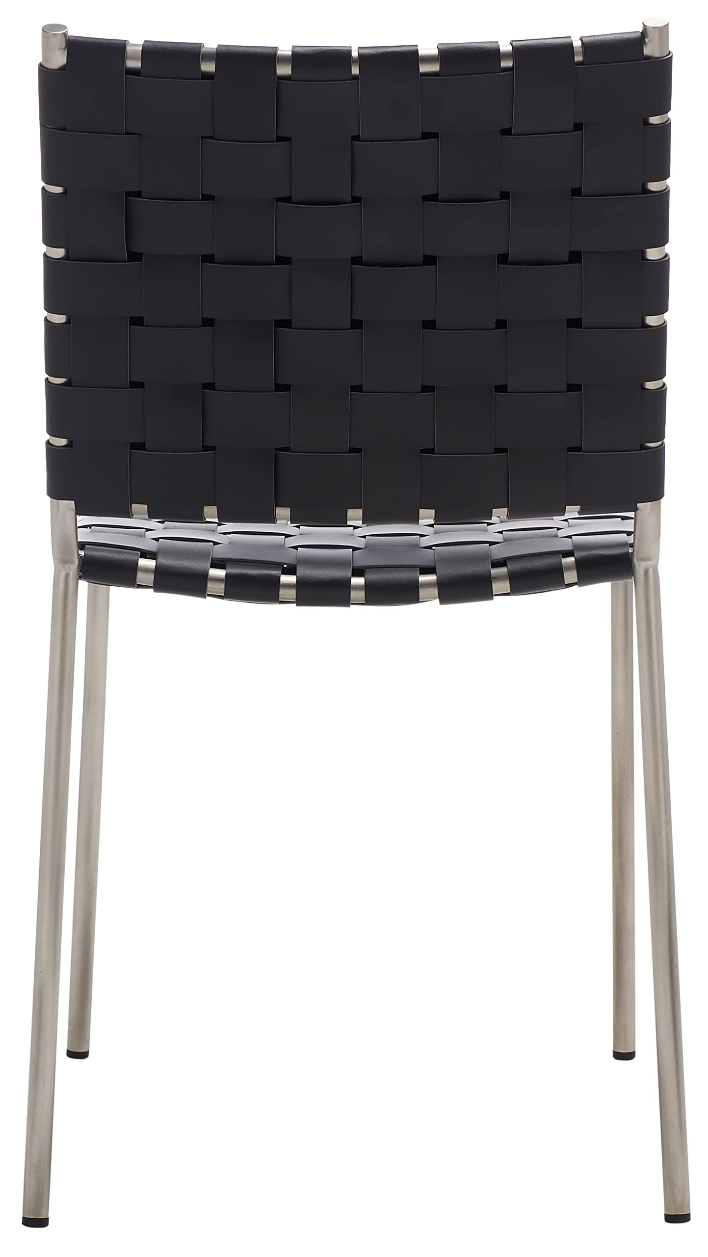 Safavieh Wesson Black Woven Leather & Silver Dining Chairs (Set of 2) - Fully Assembled Modern Kitchen & Dining Room Furniture for Home Decor