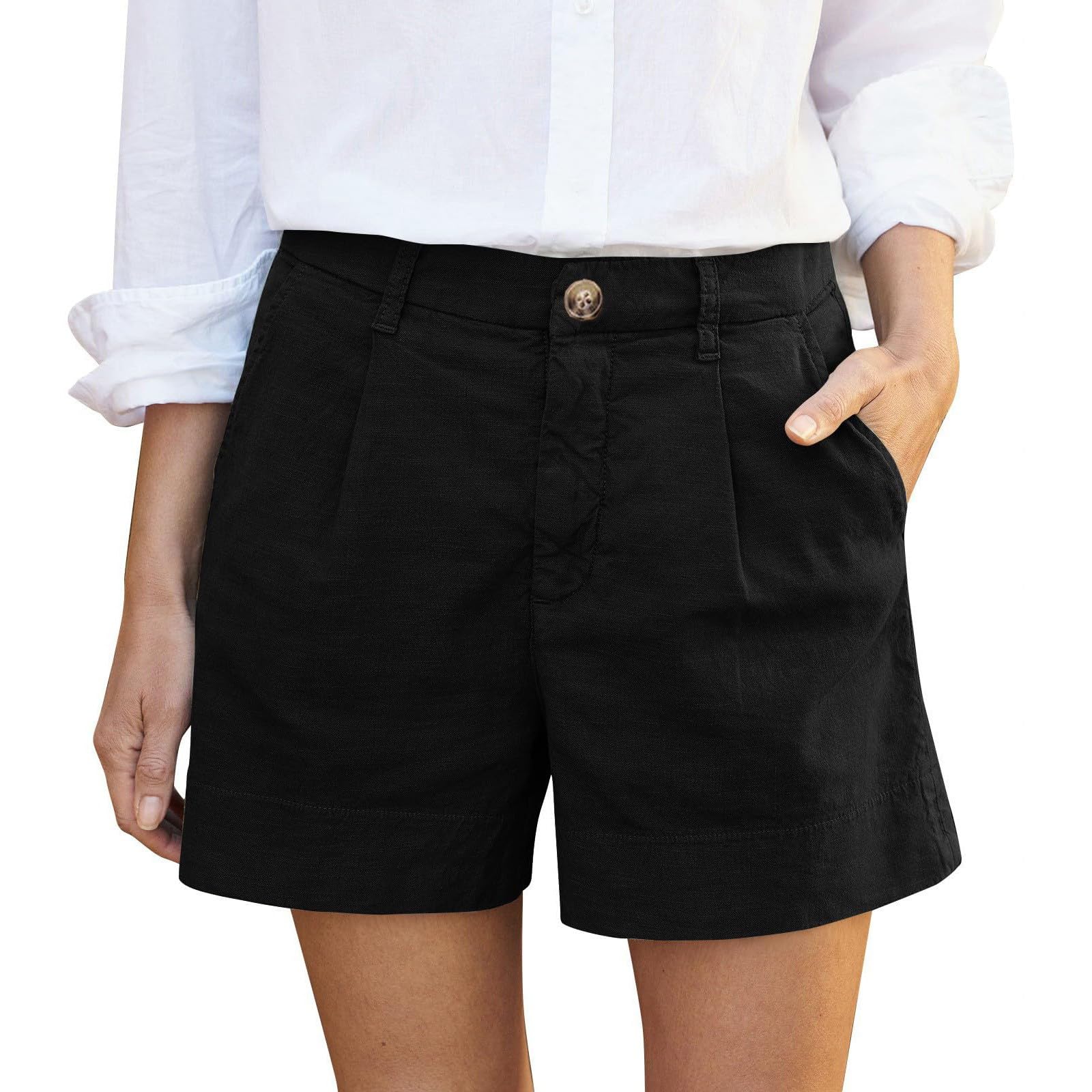 Women's Linen Shorts 2024 - High Waisted Casual Chino Shorts with Pockets | Summer Wide Leg Dressy Shorts for Beach, Travel & Everyday Wear