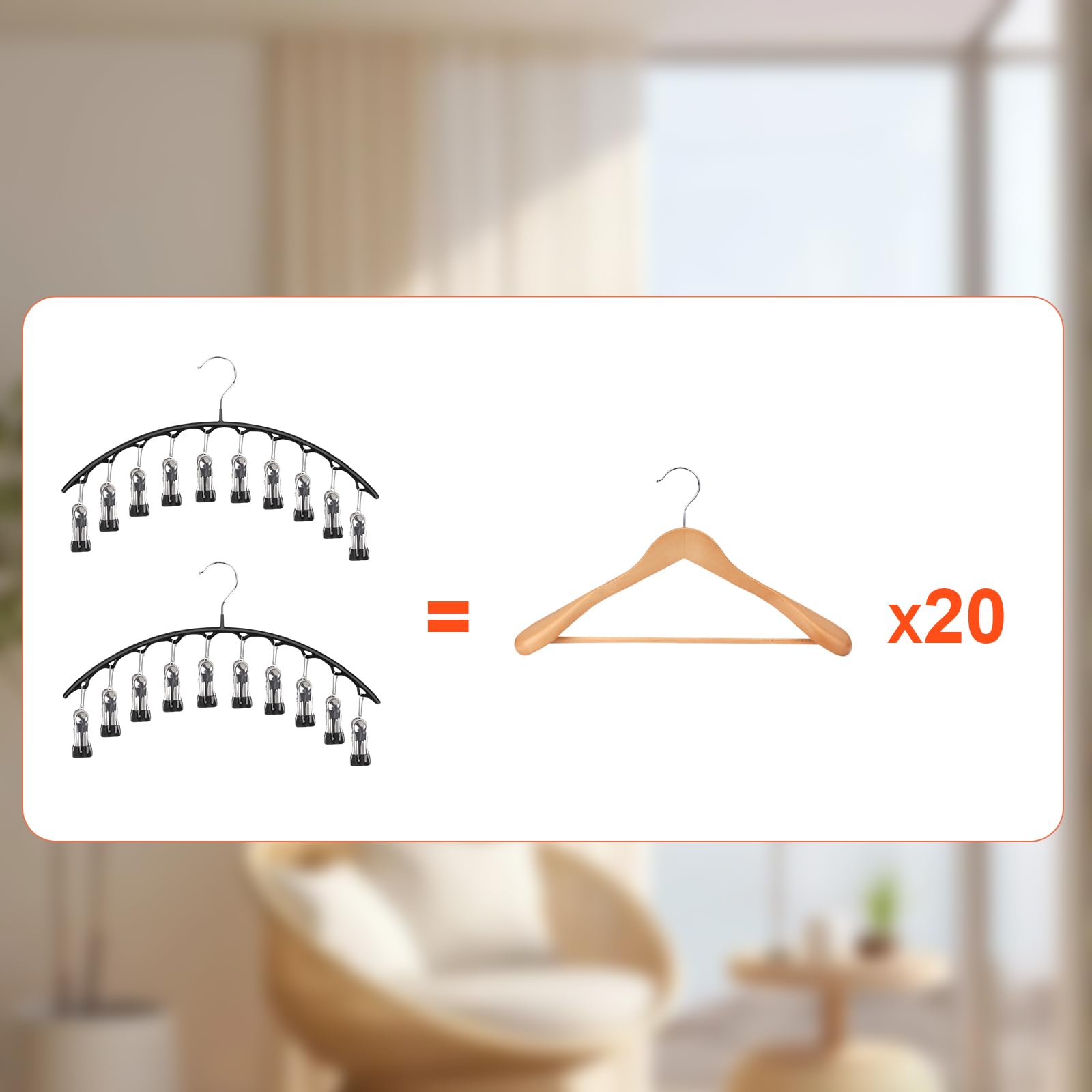 BLESSDEMI 20-Clip Space Saving Pants Hangers - 2 Pack Closet Organizers for Pants, Skirts & Legging Storage | Perfect for Closet Organization & Small Spaces