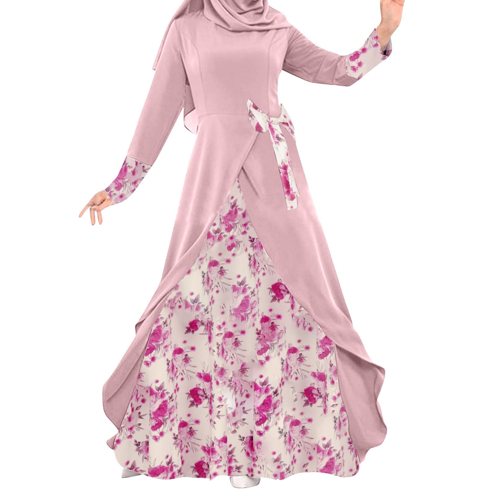 Elegant Long Sleeve Floral Print Muslim Abaya Dress for Women - Islamic Prayer Robe & Modest Wedding Guest Attire - Perfect for Daily Wear, Mosque Visits, and Special Occasions