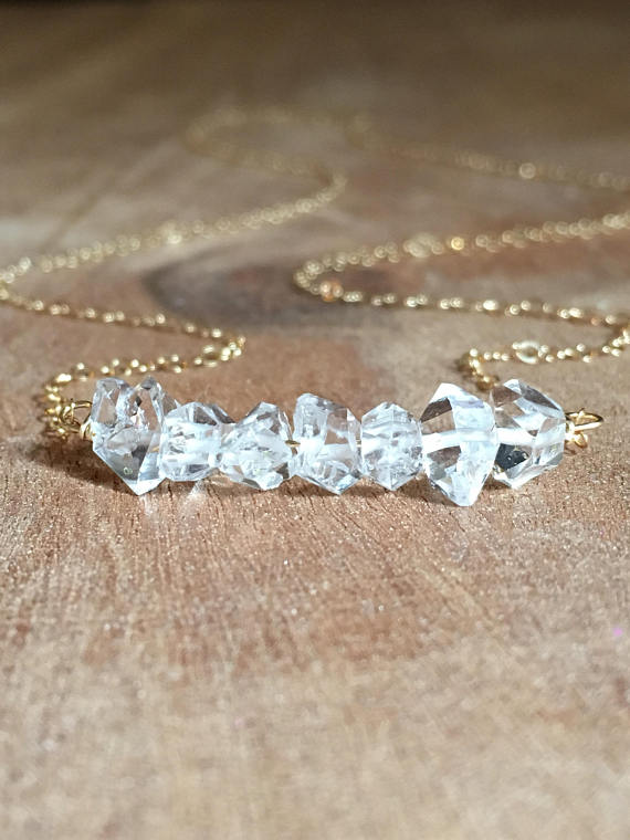 Herkimer Diamond Necklace - 14K Gold Filled or Sterling Silver Raw Crystal Pendant Jewelry for Women - Perfect for Spiritual Healing, Meditation & Boho Fashion