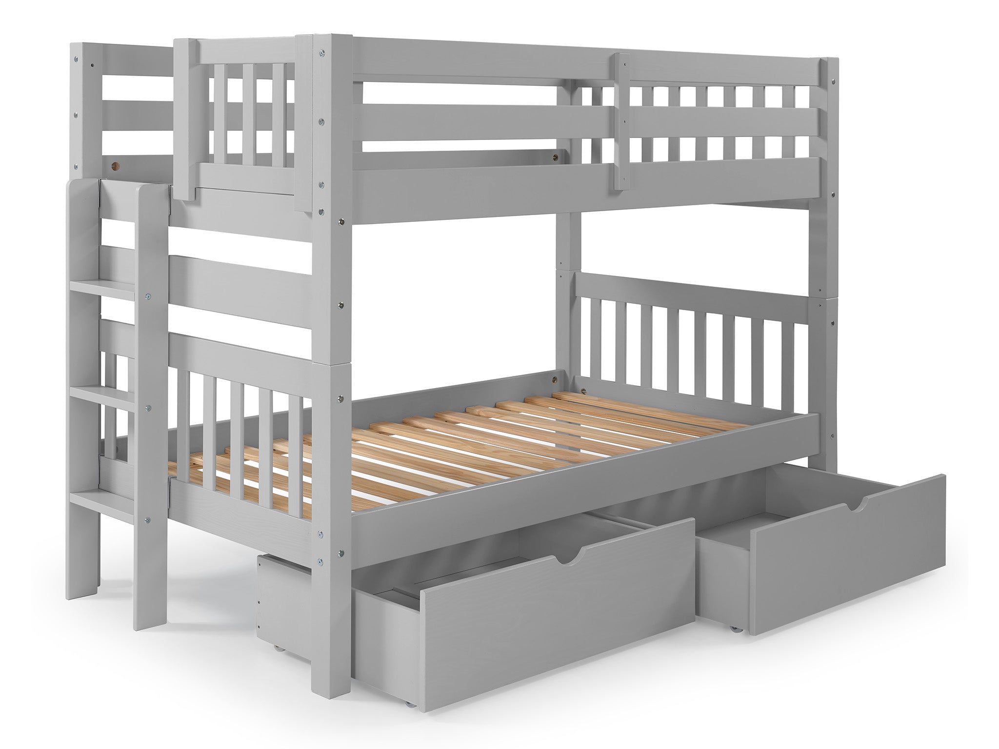 Twin Over Twin Bunk Bed with End Ladder and Storage Drawers - Space Saving Gray Kids Bunk Bed for Small Bedrooms, Dorms & Guest Rooms