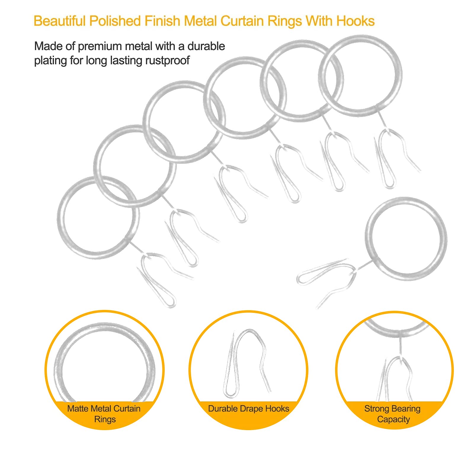 60 Pcs Metal Drapery Curtain Rings & Hooks - 30mm Inner Diameter Matt Silver Finish for Window Treatments, Home Decor & Room Dividers