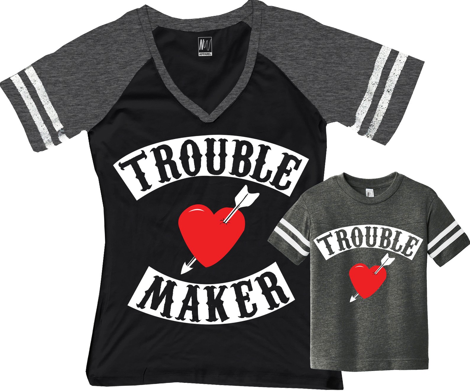 Funny Trouble Maker Mom T-Shirt & Matching Kids Boy Outfit Set - Black Family Matching Outfits for Mother's Day, Birthday & Family Photos