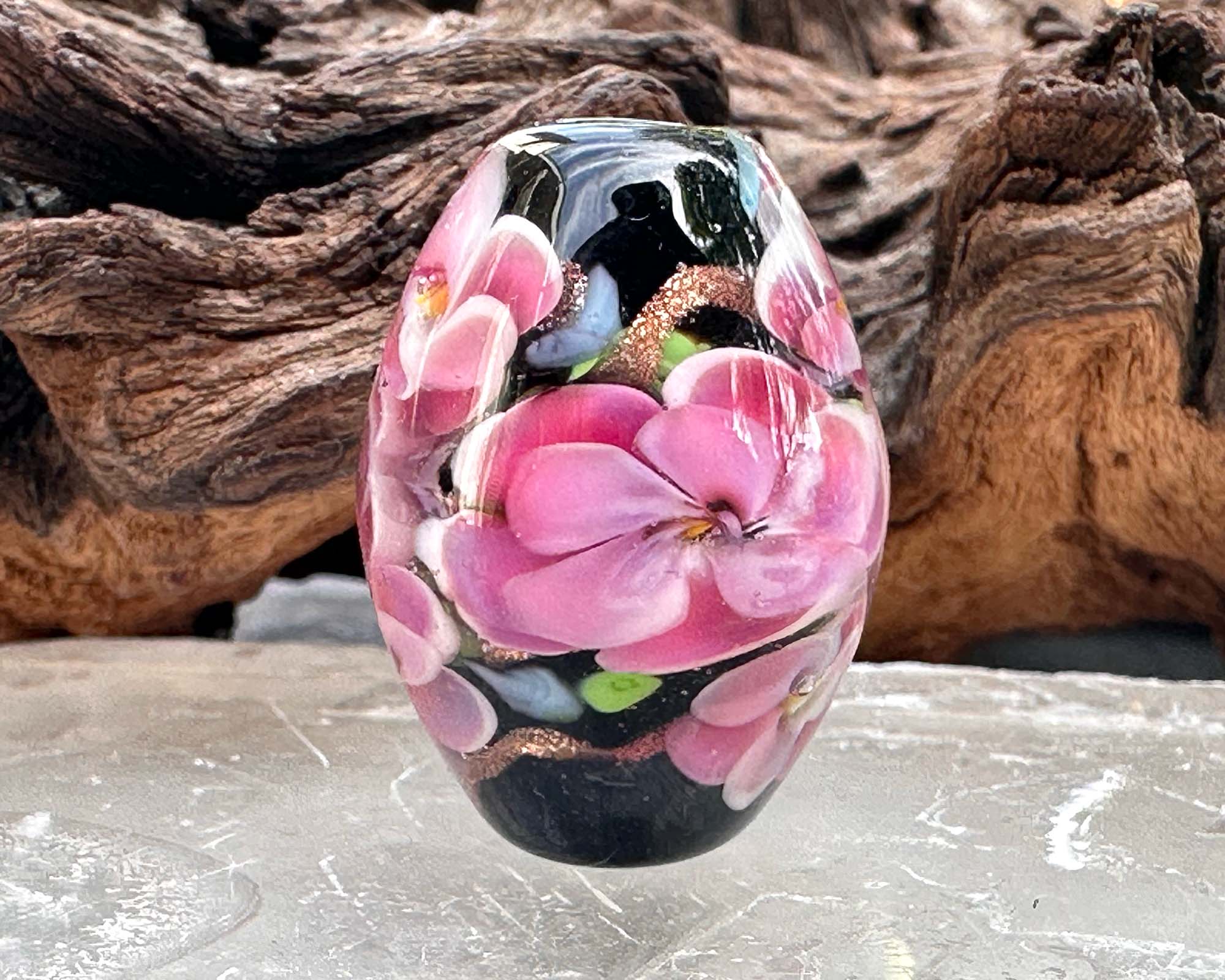 Handmade Pink Floral Lampwork Glass Focal Bead for Jewelry Making - Perfect for Necklaces, Bracelets, and DIY Craft Projects