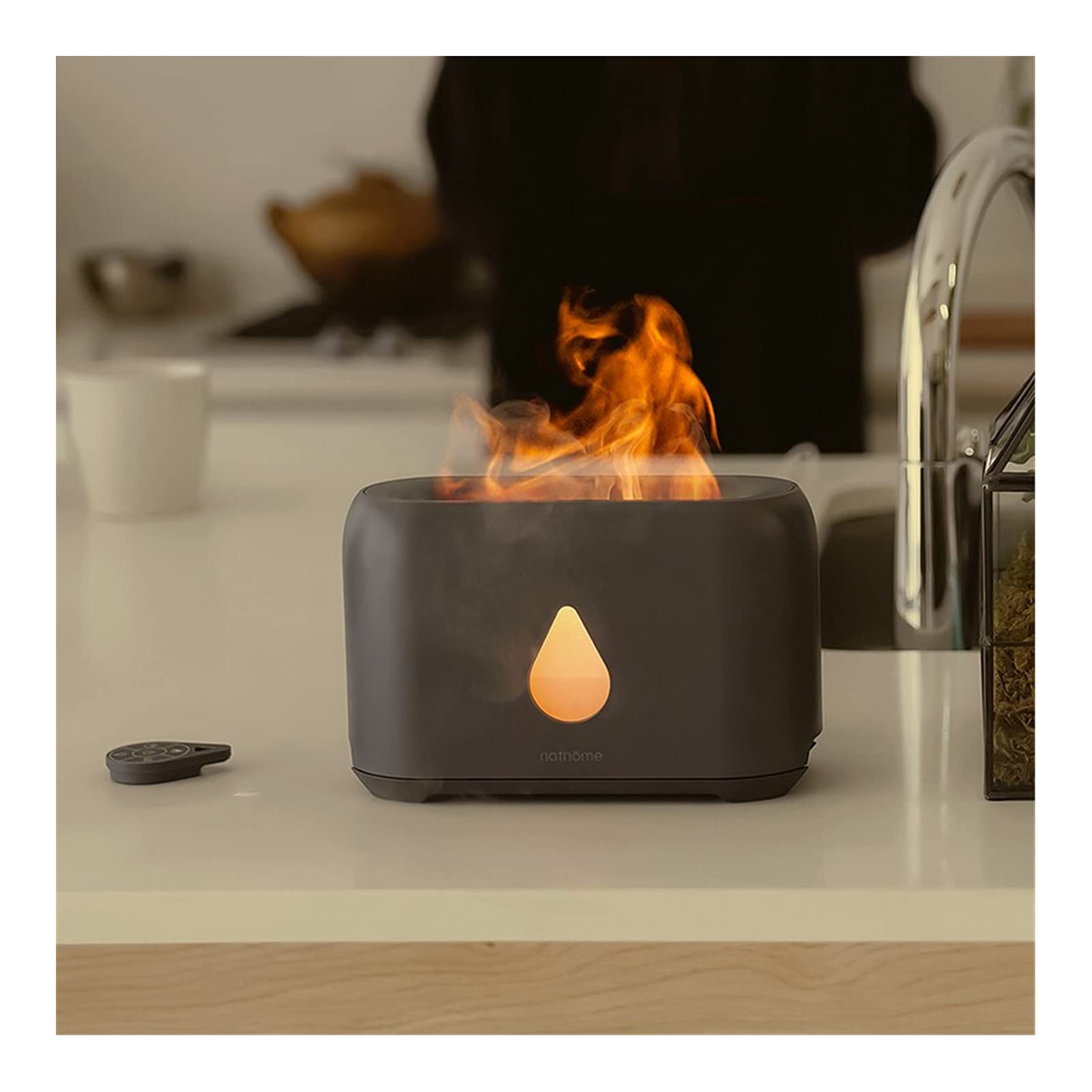 200mL Aromatherapy Essential Oil Diffuser with Flame Night Light - Quiet Ultrasonic Humidifier, Remote Control, Timer & Auto-Off Safety - Perfect for Bedroom, Yoga, Spa & Office Relaxation (Black)