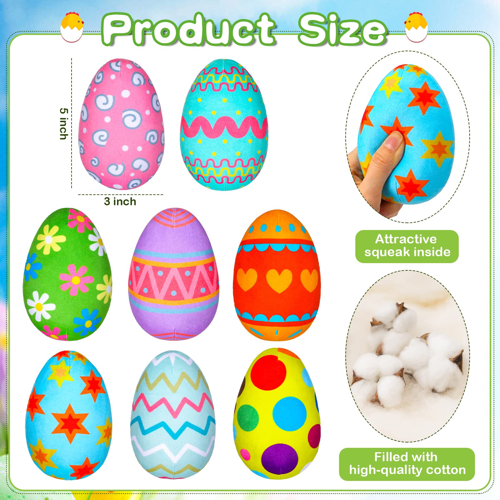 8 Pack Squeaky Easter Egg Dog Toys - Plush Interactive Chew Toys with Squeakers for Small & Medium Dogs - Durable Puppy Playtime Gift for Easter, Training & Indoor/Outdoor Fun
