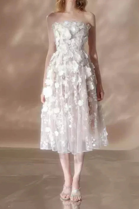 Anna Crystal Floral Embroidery Midi Dress - White | Elegant Summer Wedding Guest Dress & Casual Party Wear