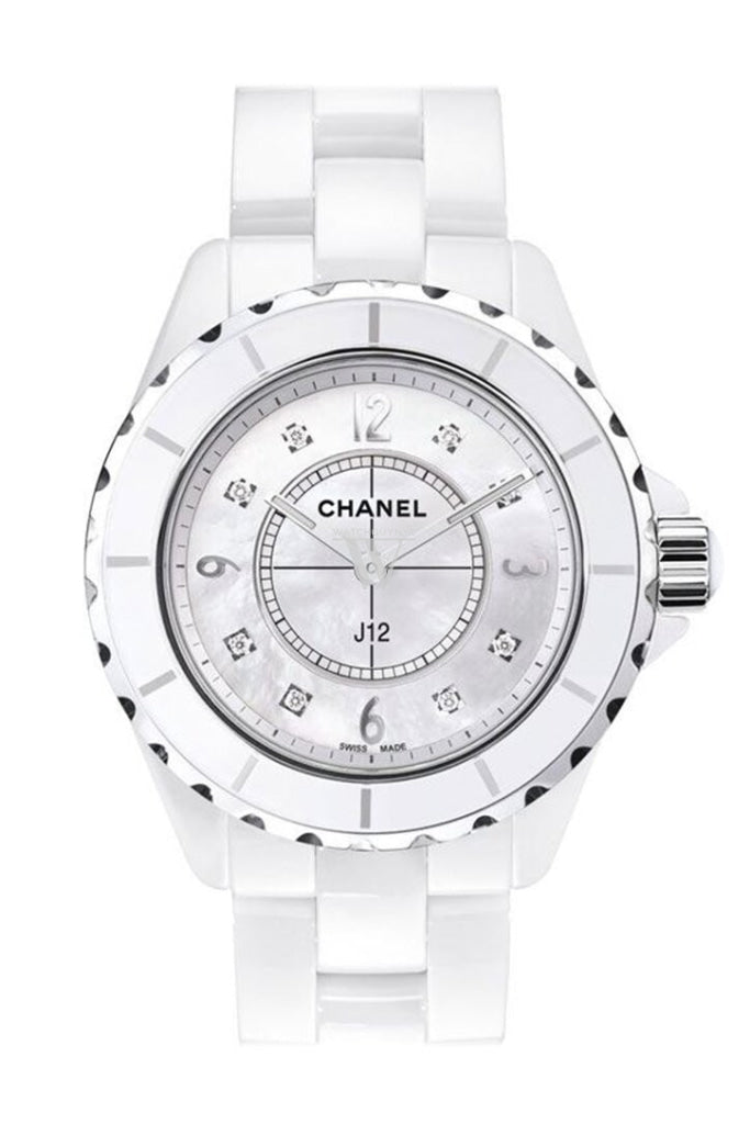 Chanel J12 White Ceramic Unisex Watch with Mother of Pearl Diamond Dial - H3214 | Luxury Swiss Timepiece for Men & Women, Perfect for Formal Events & Everyday Wear