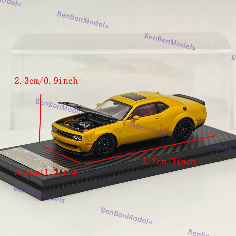 1:64 Scale SH Dodge SRT Hellcat Diecast Model Car with Opening Hood - Limited Edition Collectible Yellow Muscle Car for Display & Racing Enthusiasts
