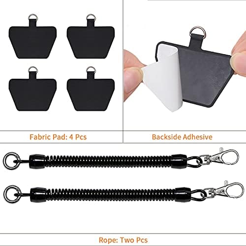 Takyu 2 Pack Cell Phone Lanyard with 4 Detachable Fabric Pads & Carabiner - Universal Phone Tether for Most Smartphones with Full Coverage Cases (Black) - Perfect for Work, Travel, and Outdoor Activities