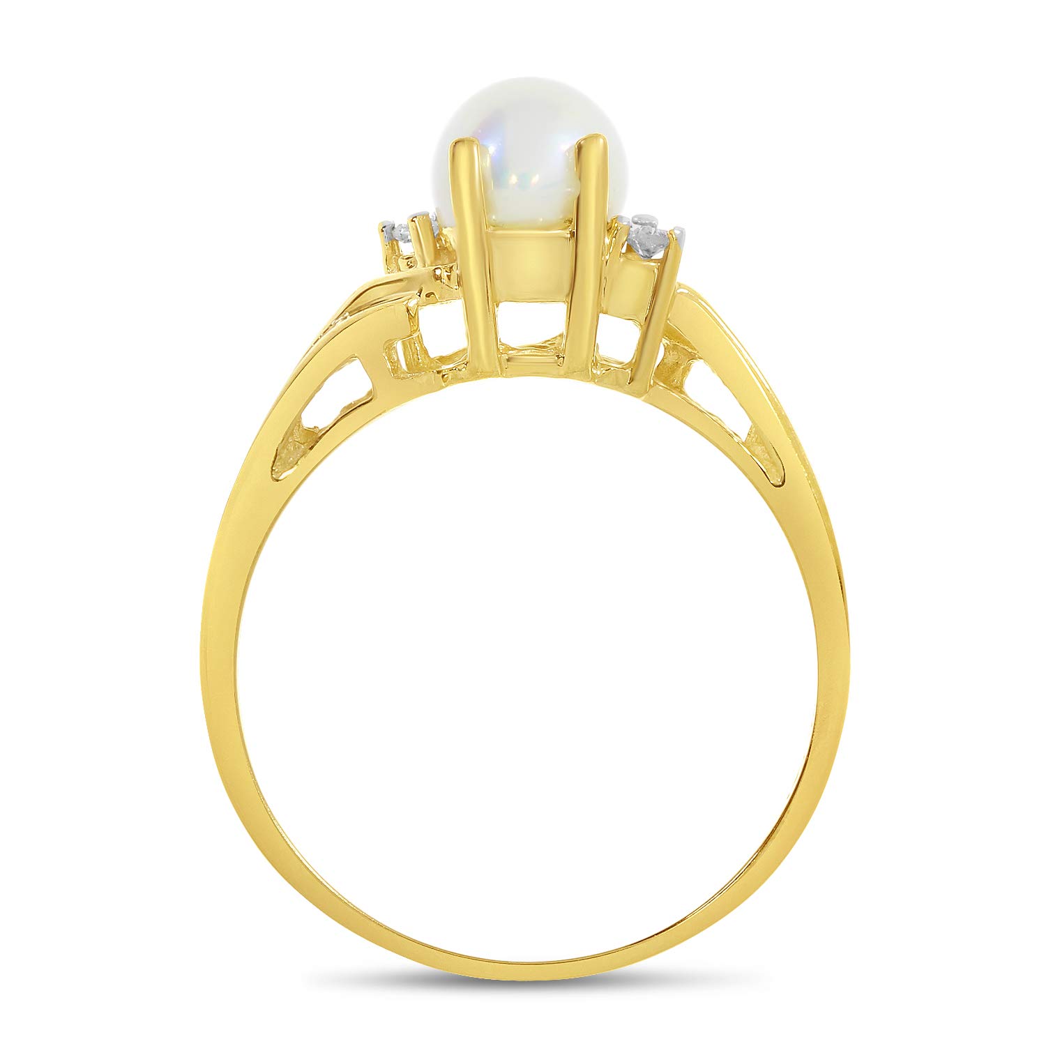 10K Yellow Gold Freshwater Cultured Pearl and Diamond Ring for Women - Elegant Bridal Jewelry, Anniversary Gift, Valentine's Day Present