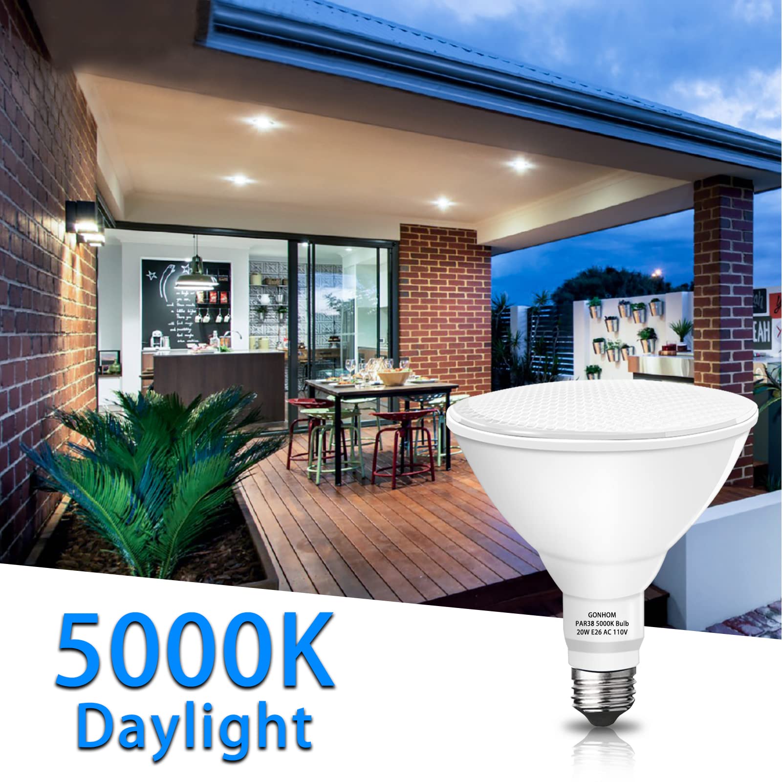 Par38 LED Flood Light Bulbs 6 Pack - Dimmable 5000K Daylight, 20W (Replaces 200W), 1800LM, E26 Base - Outdoor Lighting for Backyard, Garage, Porch & Garden - Perfect for Landscape, Pathway & Security Lighting