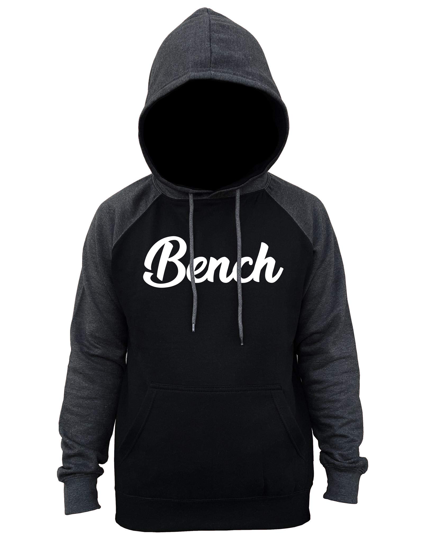 Koyotee Men's Calligraphy Bench V723 Black/Charcoal Raglan Baseball Hoodie Sweater - Comfortable Pullover Sweatshirt for Streetwear, Casual Outfits & Artistic Lifestyle