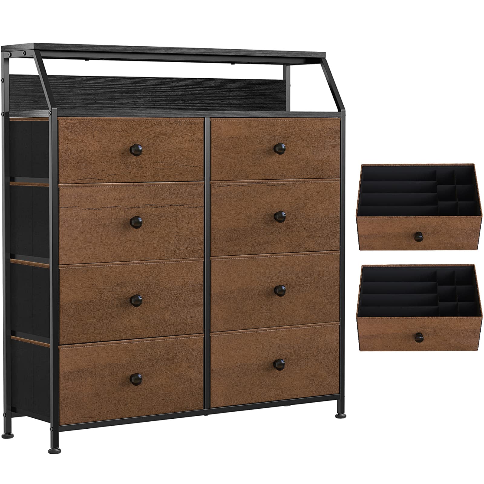 REAHOME 8-Drawer Steel Frame Wood Top Dresser - Espresso Storage Organizer for Bedroom, Closet & Entryway with 2 Bonus Drawer Dividers | Perfect for Home Organization, Small Space Storage & Apartment Living