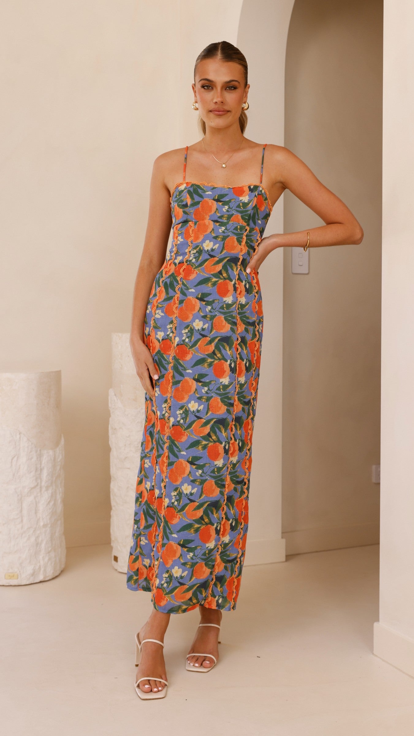 Carlia Midi Dress - Floral Orange Print Summer Dress for Women | Beach Vacation, Party & Casual Wear