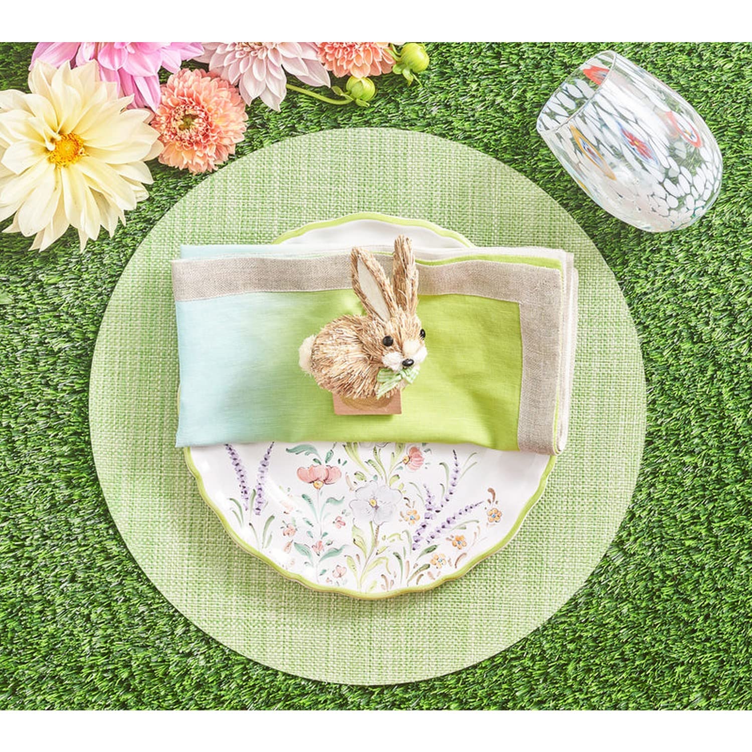 Kim Seybert Portofino Green Placemats Set of 4 - Elegant Table Setting for Dinner Parties & Holiday Decor