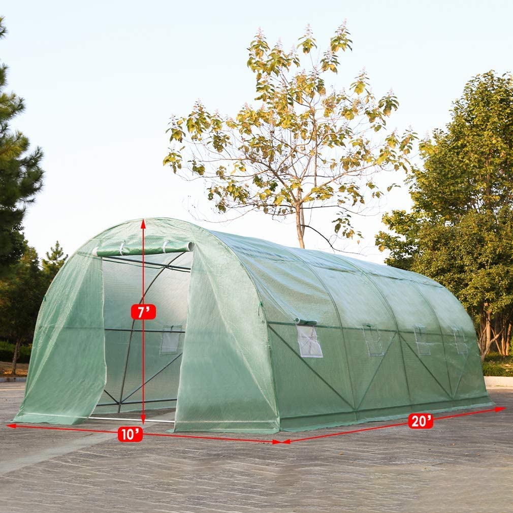 Large Walk-in Greenhouse with Observation Windows & Roll-up Zipper Door | Heavy Duty Steel Frame Plant Garden Hot House | Perfect for Backyard Gardening, Seed Starting & Plant Protection