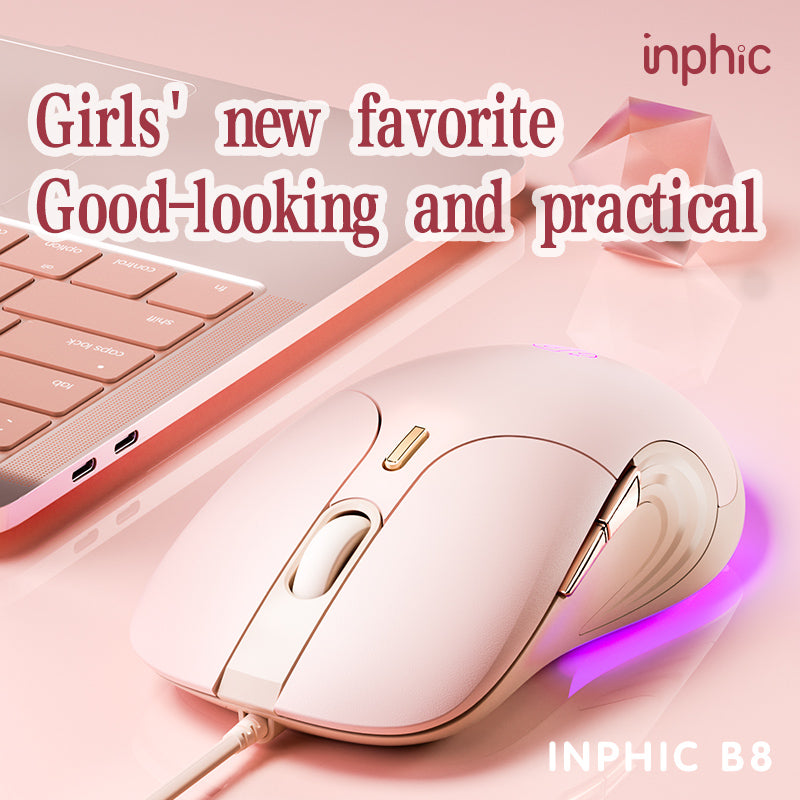 Inphic B8 Wired Optical Mouse - 4000 DPI High Precision for Office & Gaming - Ergonomic USB Computer Mouse for PC, Laptop, Mac - Perfect for Work, Study & Online Classes