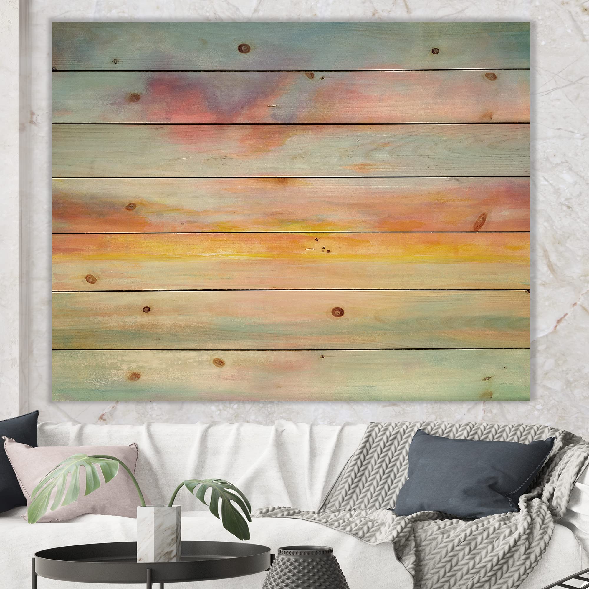 Pastel Pink & Blue Clouds Nautical Wood Wall Art - Coastal Decor, Large Abstract Wood Panels Printed on Natural Pine - Perfect for Beach House, Nursery & Boho Home Decor